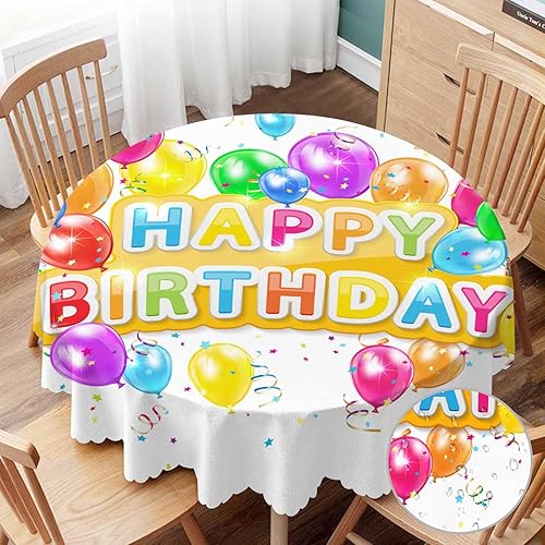 Yibeas Mantel redondo de feliz cumpleaños con globos, mantel de confeti y oropel para decoración de mesa de comedor y cocina, 60 pulgadas