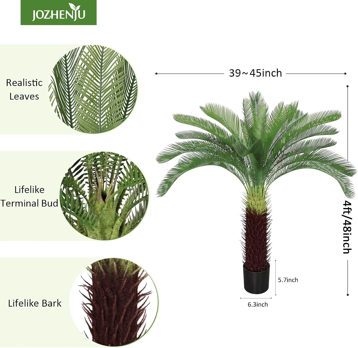 4Ft Artificial Sago Palm Tree with Lifelike Bark, Fake Cycad Tree Indoor