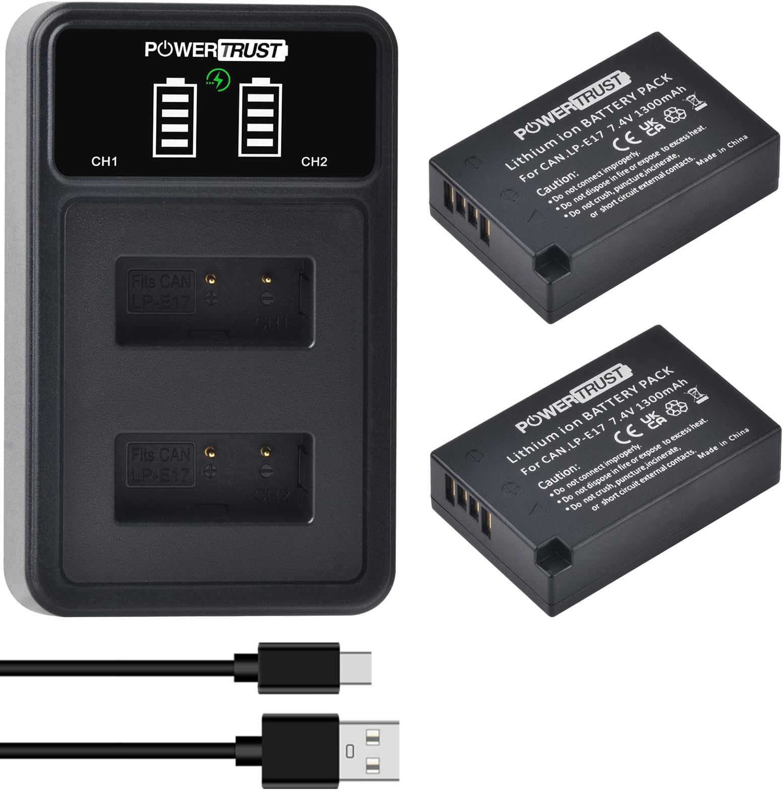 2Pcs 1300mAh LP-E17 LP E17 Battery with Charger for Canon EOS R8, R10, R50, RP, 850D, 77D, 750D, 760D, 8000D, 200D, EOS M3, M5, M6, Rebel T6i, T6s, Kiss X8i