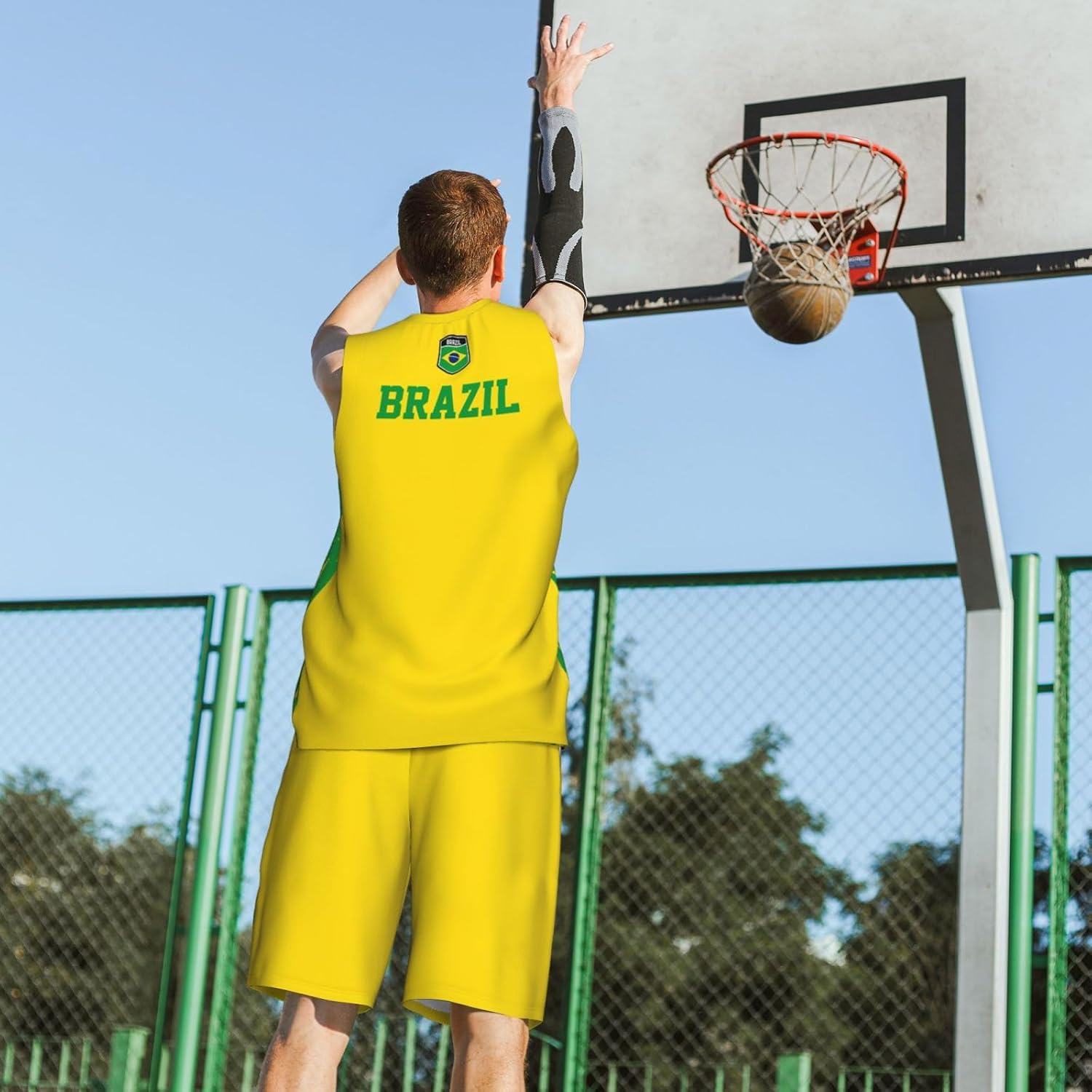 Brazil Flag Grain (1) Basketball Jersey Uniform Suit for Men Adults Training Athletic Set