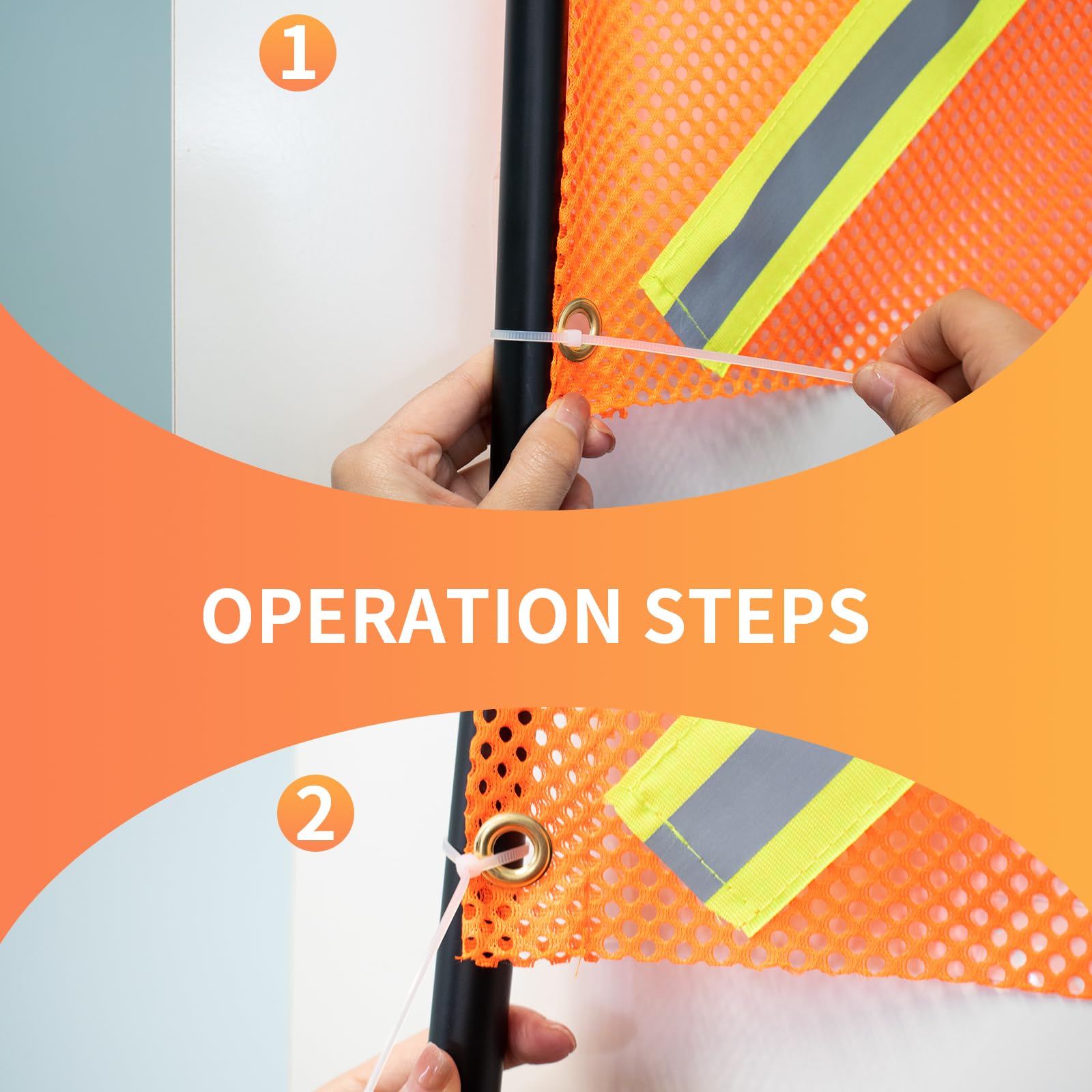 4 banderas de seguridad naranja con bandas reflectantes y bridas para camión, bicicleta de caza, transporte de remolque, 46x46 cm