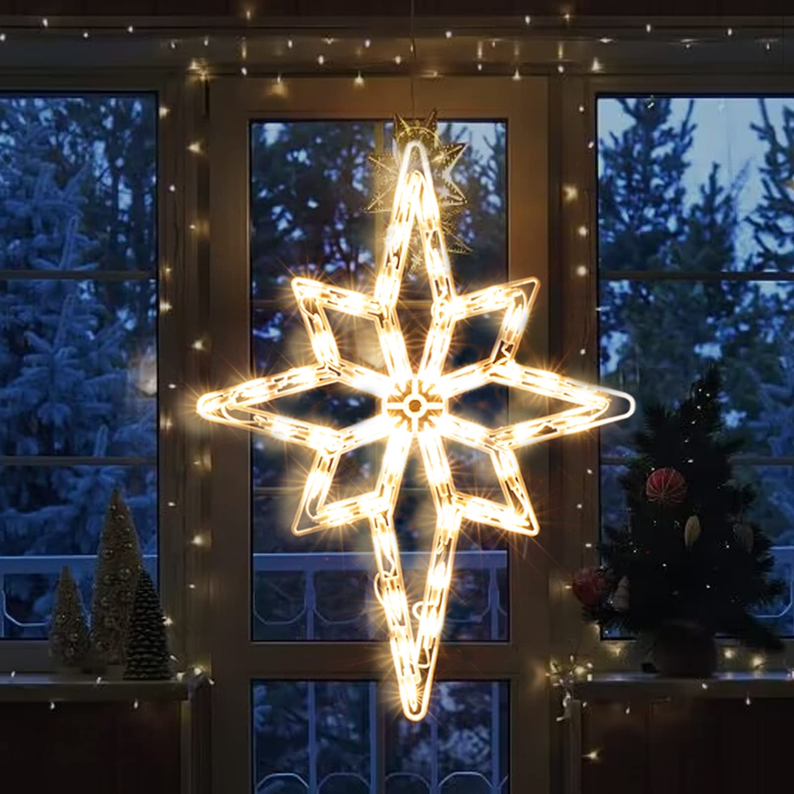 48,2 cm Weihnachts-Fenster-Silhouette-Lichter, Dekoration, 50 l Weihnachtsskulptur, einschließlich: 1 x Bethlehem-Stern