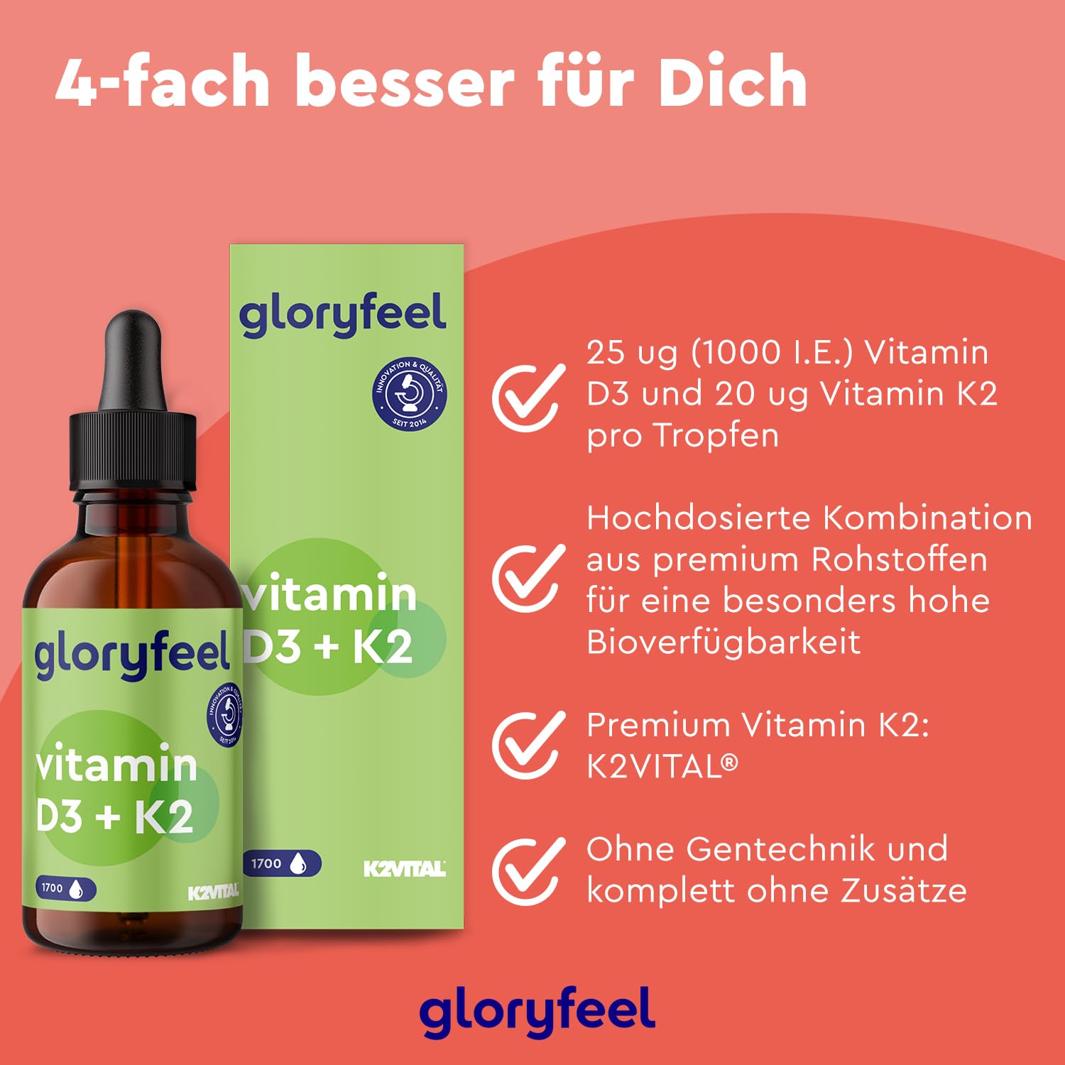 Vitamin D3 K2 (50ml) 1700 Tropfen - Markenrohstoff K2VITAL® - 99,7+% All-Trans - Vitamin D3 + Vitamin K2 MK7 - laborgeprüft & in Deutschland entwickelt