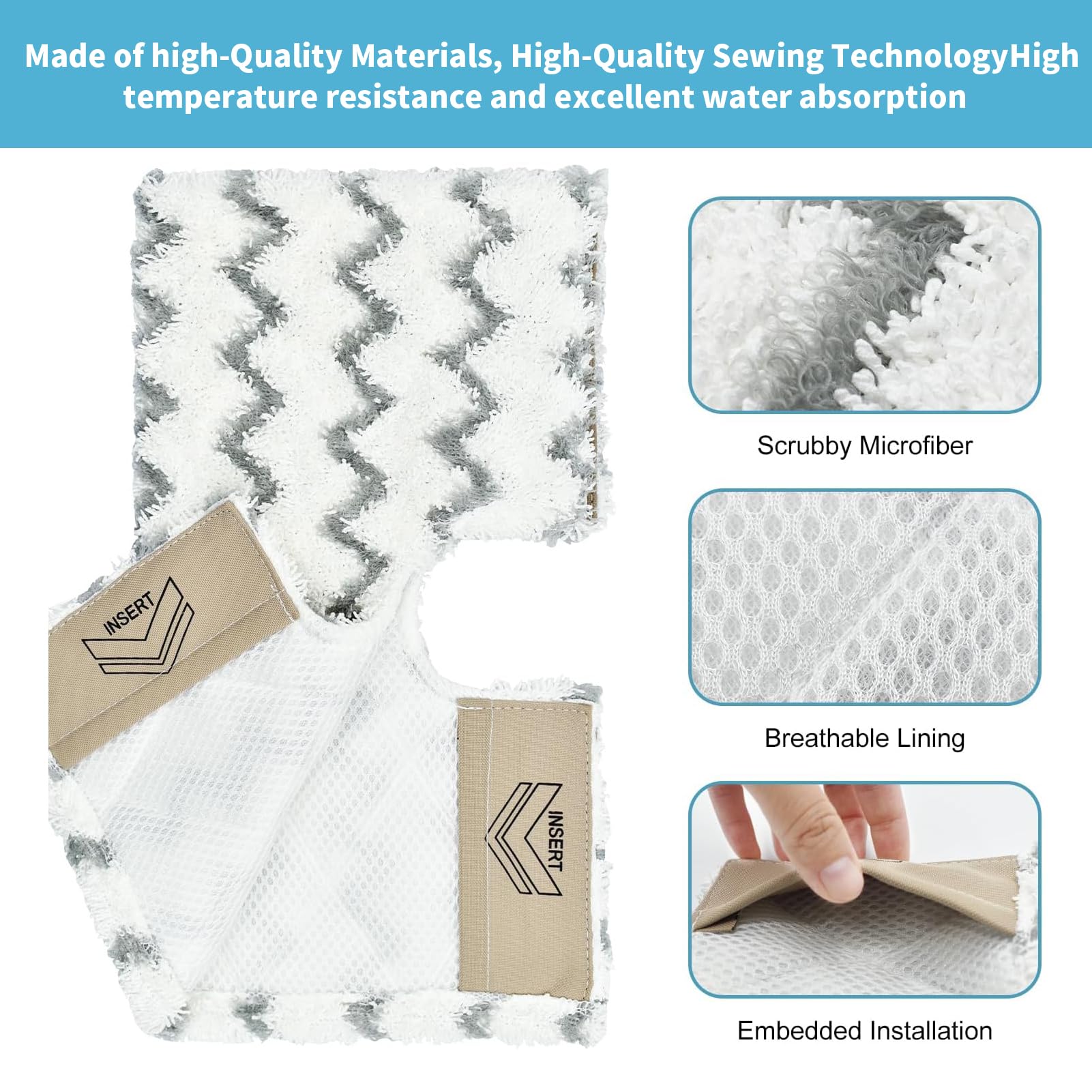 Confezione da 4 cuscinetti di ricambio S6003UK per pulitore a vapore Shark S6001UK S6005UK | Panni di ricambio per scopa a vapore Shark Klik n' Flip Steam Cleaner, lavabili per pavimenti duri