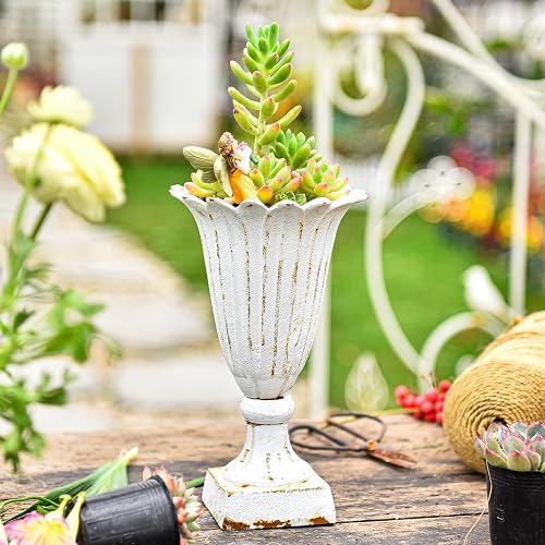 Sungmor Cast Iron White Decorative Vase - Unique Trumpet Shape Design | Sturdy Decorative Flower Vase Ideal for Living Room Desktop, Backyard Patio and Farmhouse Table Display