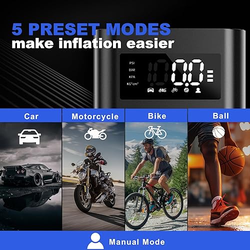 Miniatura 4 de Compresor de aire portátil para inflador de neumáticos, bomba de aire rápida de 150 PSI para neumáticos de automóvil con medidor de presión digital