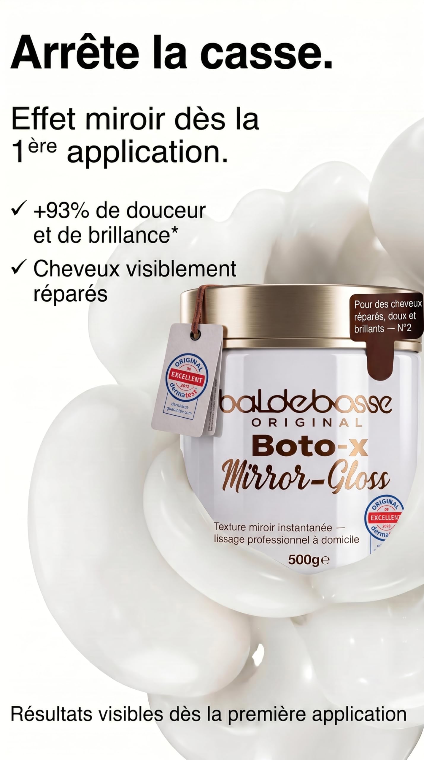 Masque Cheveux –Mirror Gloss Boto-x Capillaire Professionnel, Soin Réparateur Intense pour Cheveux Secs et Abîmés –Lissage Brillance Miroir –Testé et Approuvé en Laboratoire –Soin Profond