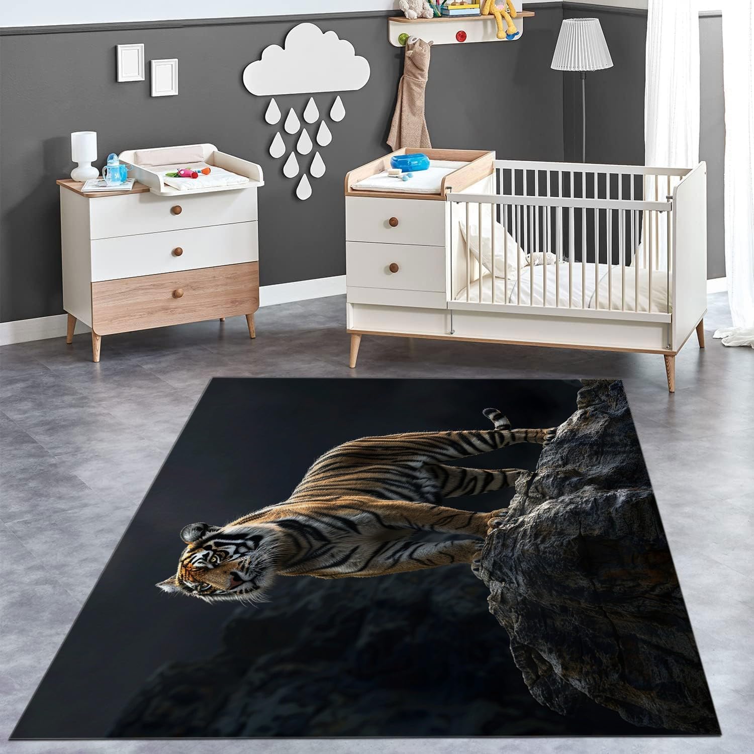 2 x 3 Washable Bengal Tiger Area Rugs for Living Room, Non Slip Soft Carpet, Low Pile Stain Resistant Indoor Rug for Bedroom, Dining Room, Home Office, Kids Room