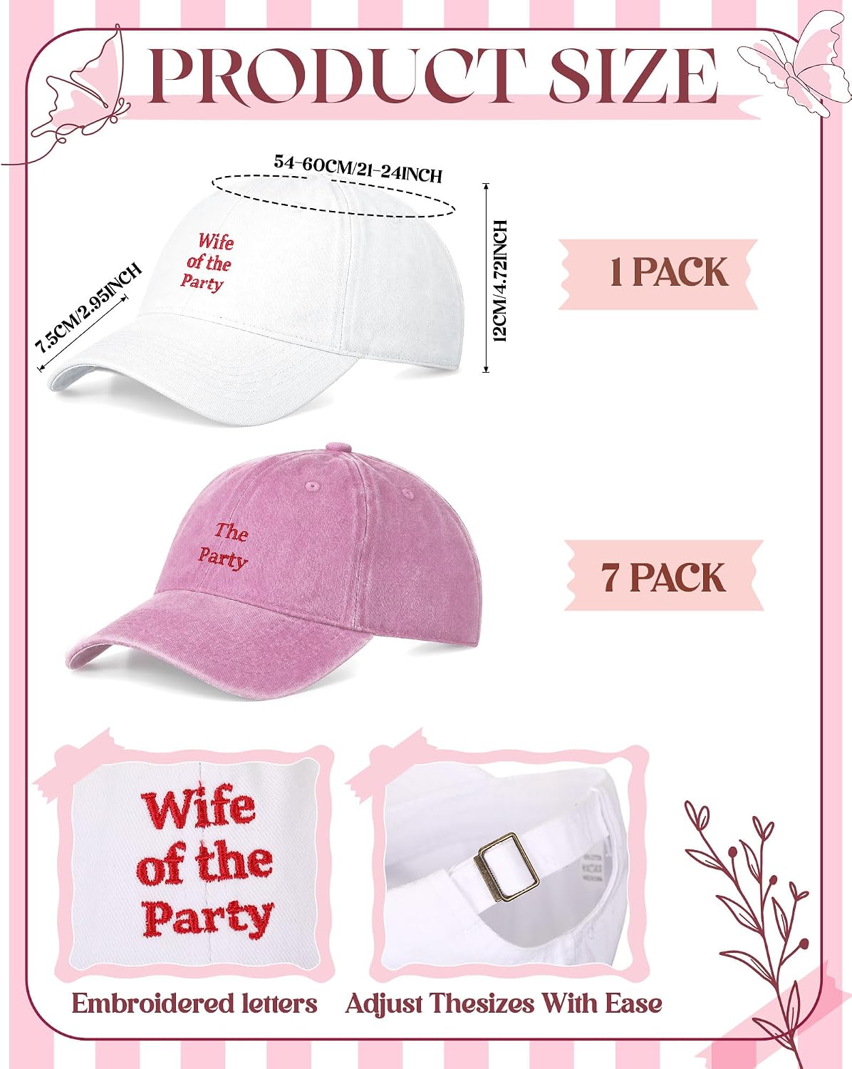 Chicingyou 8 Pcs Bachelorette Hats Wife of the Party Baseball Cap Beige image 3