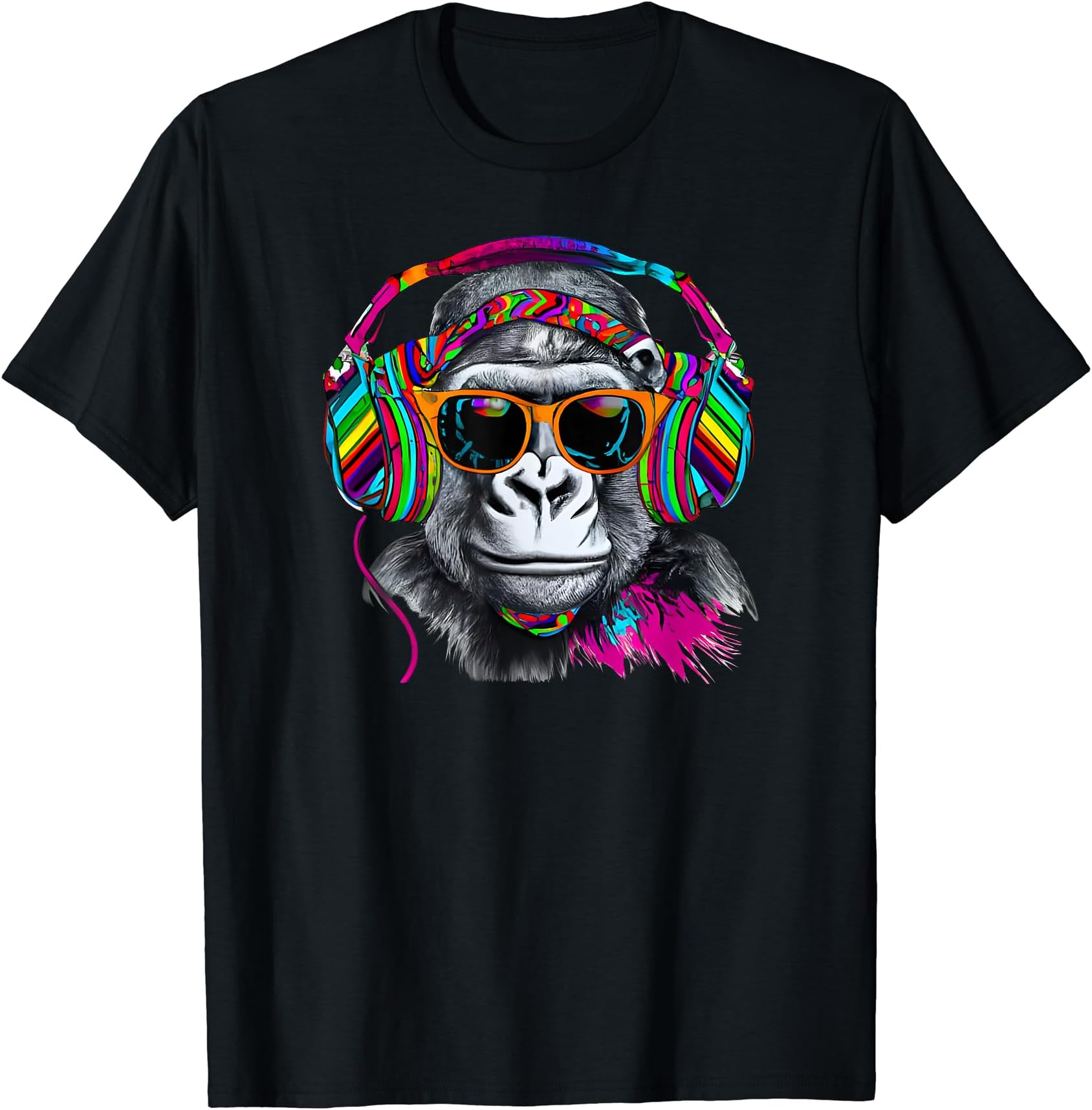 Rainbow Monkey Chimp With Sunglasses And Headphones T-Shirt