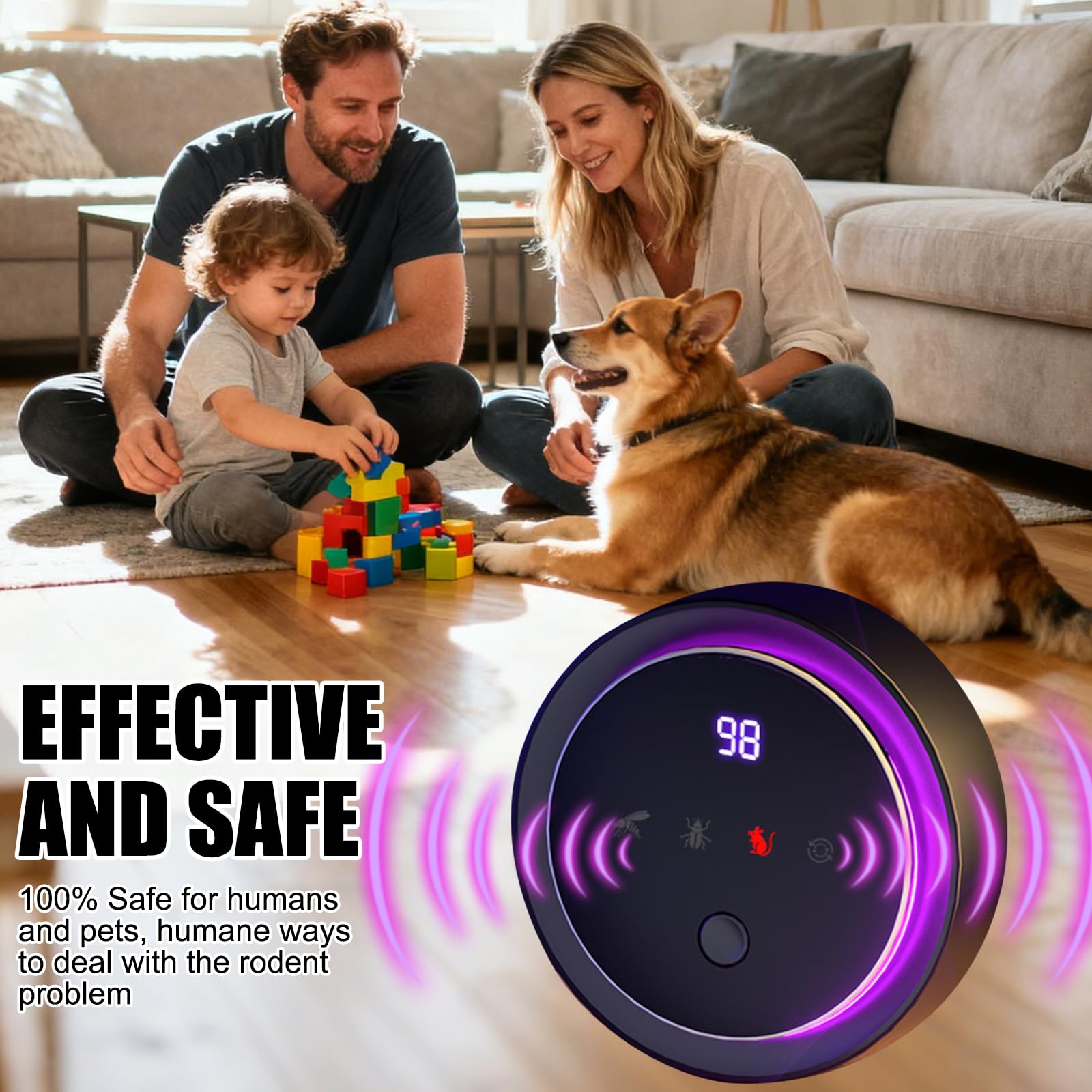 OBEST Répulsif à Ultrasons pour Souris,Couverture Ultrasonique à 360°,Répulsif Anti-Moustiques Intelligent Portable,Peut Repousser Souris,Cafards,Convient aux Cours,Entrepôts et Cuisines