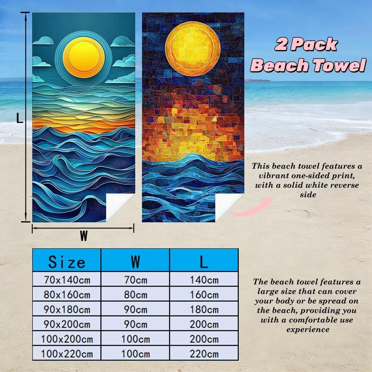 Toalla Playa 80x160 cm, Toalla Gimnasio Microfibra Secado Rapido, Juego de 2 Antiarena Toallas de Playa, Ligera Compacta Toallas Microfibra Grande para Viaje, Regalo Hombre Mujer (Paisaje) -4595