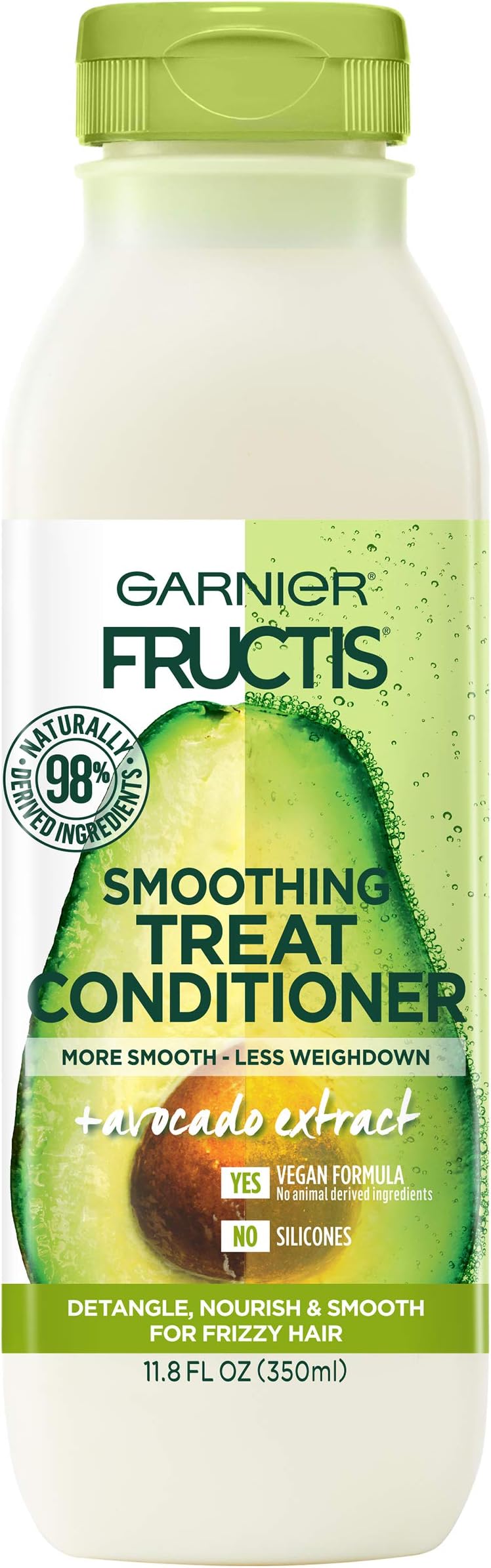 Fructis Smoothing Treat Conditioner, 98 Percent Naturally Derived Ingredients, Avocado, Nourish and Smooth for Frizzy Hair, 11.8 Fl Oz