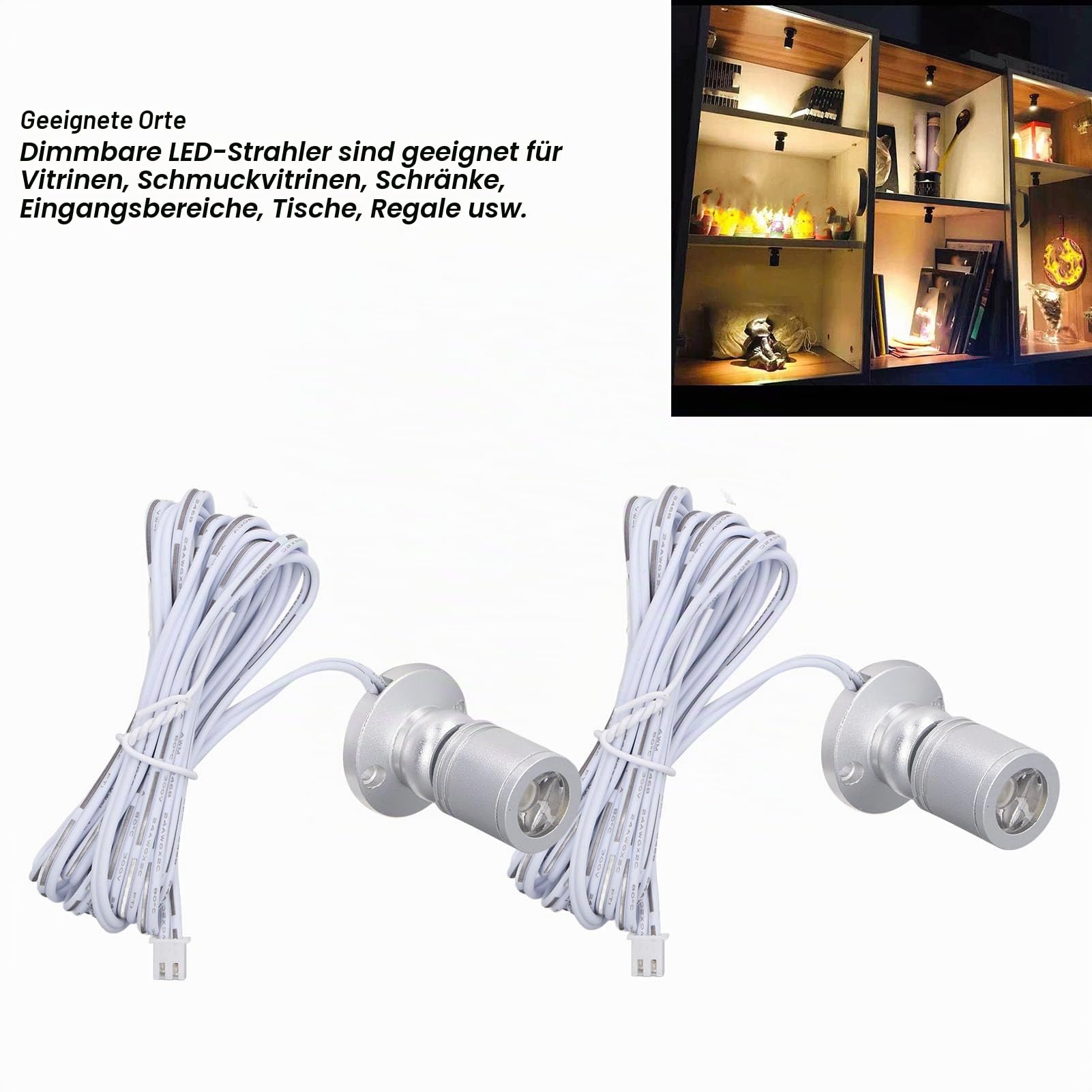 2 Stück Mini LED Strahler, Mini Spot Lichter mit Dimmer, Mini Spotlight Schmuck Schaufenster Display Beleuchtungskörper, Schrank dimmbare Wandleuchte für Display Schmuck (Warmes