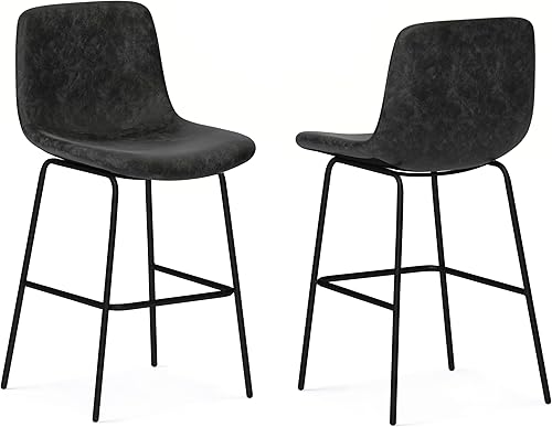 Miniatura 217 de SIMPLIHOME Randolph - Taburete moderno de mediados de siglo de madera curvada de 28 pulgadas (juego de 2) en piel sintética vegana gris piedra para