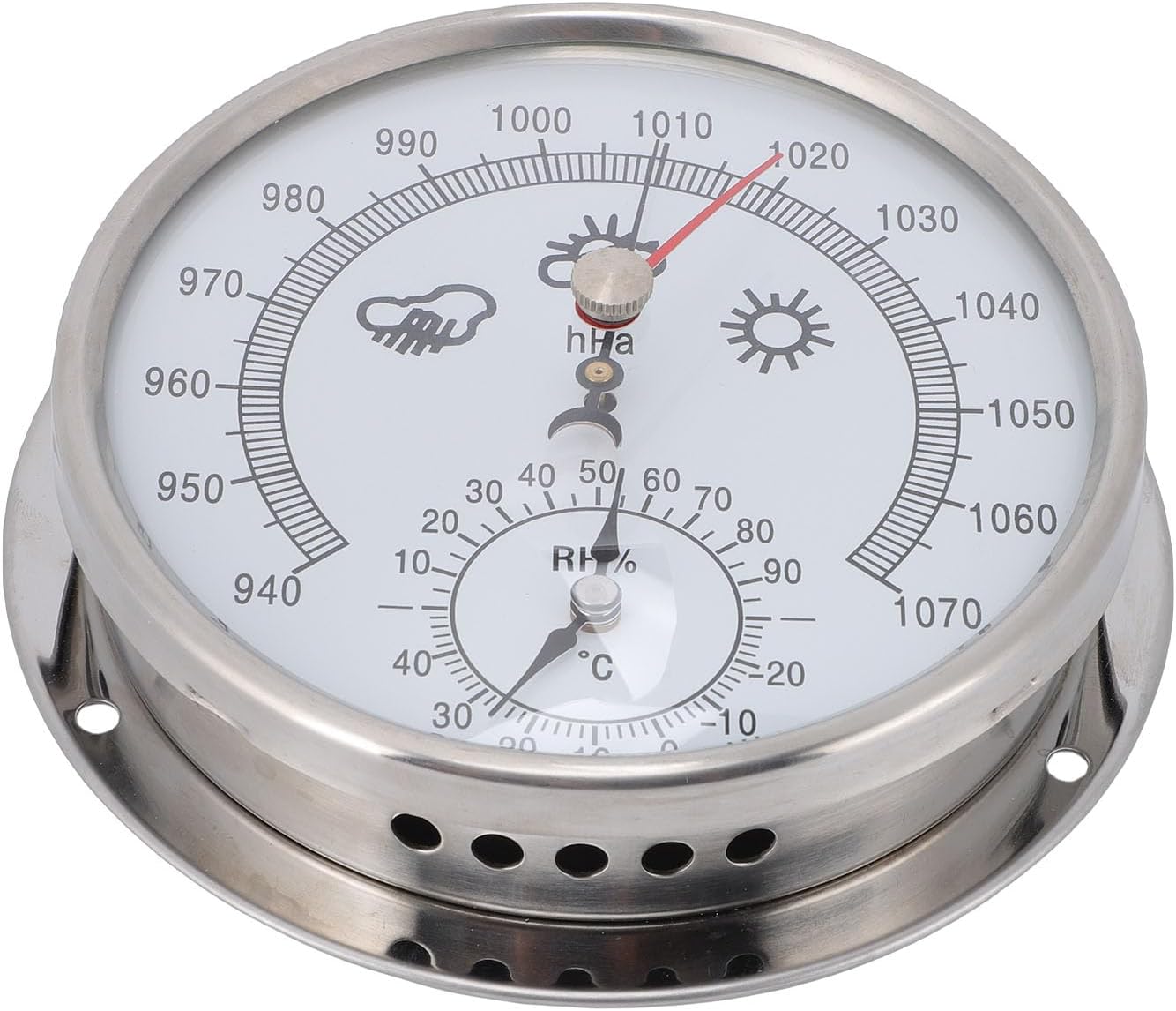 5.2in Weather Forecast Barometer Thermometer Hygrometer Station with Stainless Steel for Garden Entrance Garage Living Room Office, Mechanical, Precision Precision Temperature