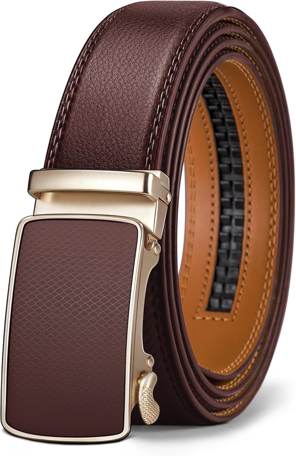 urban alfami Men's Vegan Leather Belt, Brown, Automatic Ratchet Buckle, for Casual and Formal Wear-picture-45