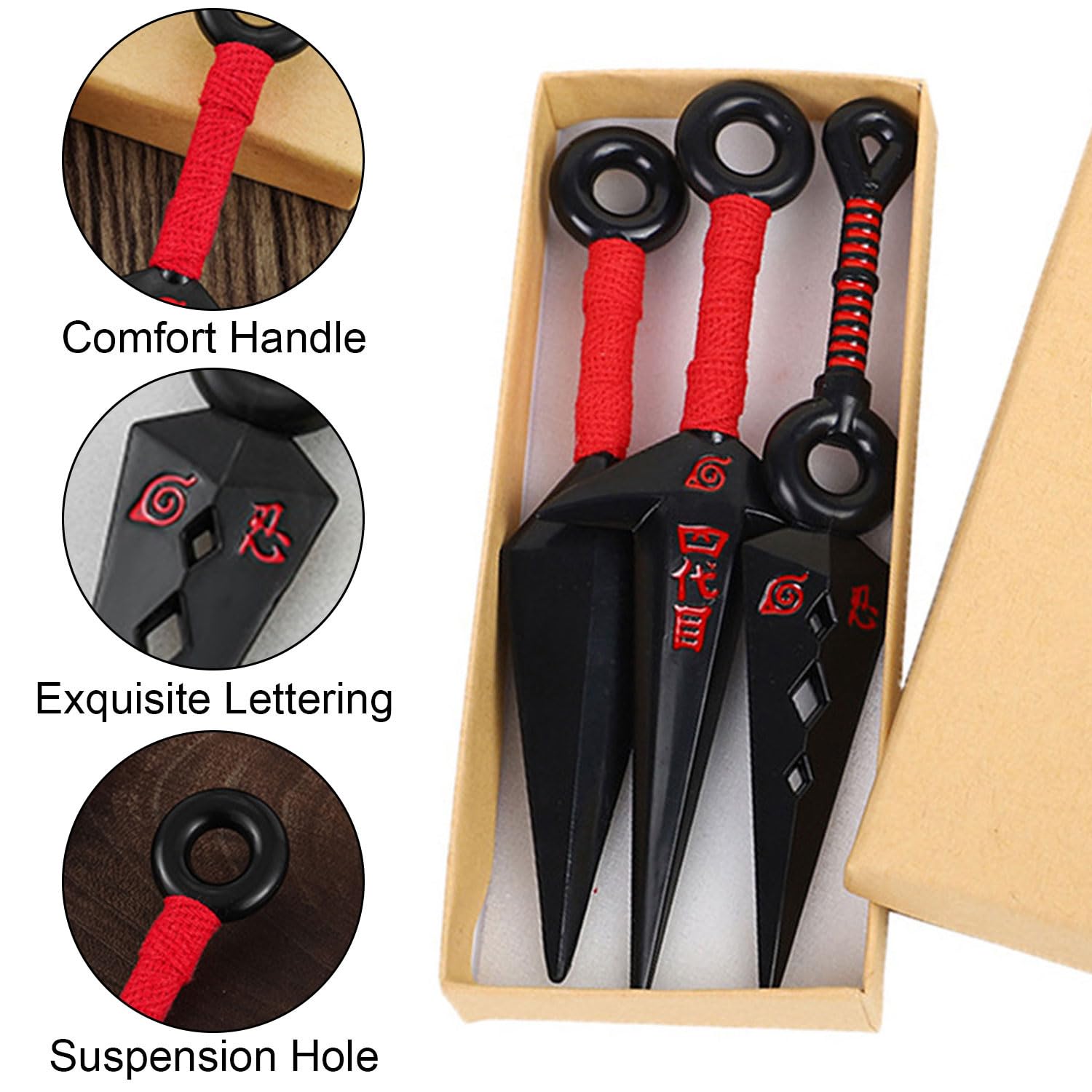 TecoKart 3 Pcs Kunai Anime Cosplay Props, Red Shurike Accessories for Anime Cosplays, Space Ninjutsu Kunai Cosplay Equipment, Japanese ABS Cosplays Prop(13cm/5.12in) - Image 3 thumbnail