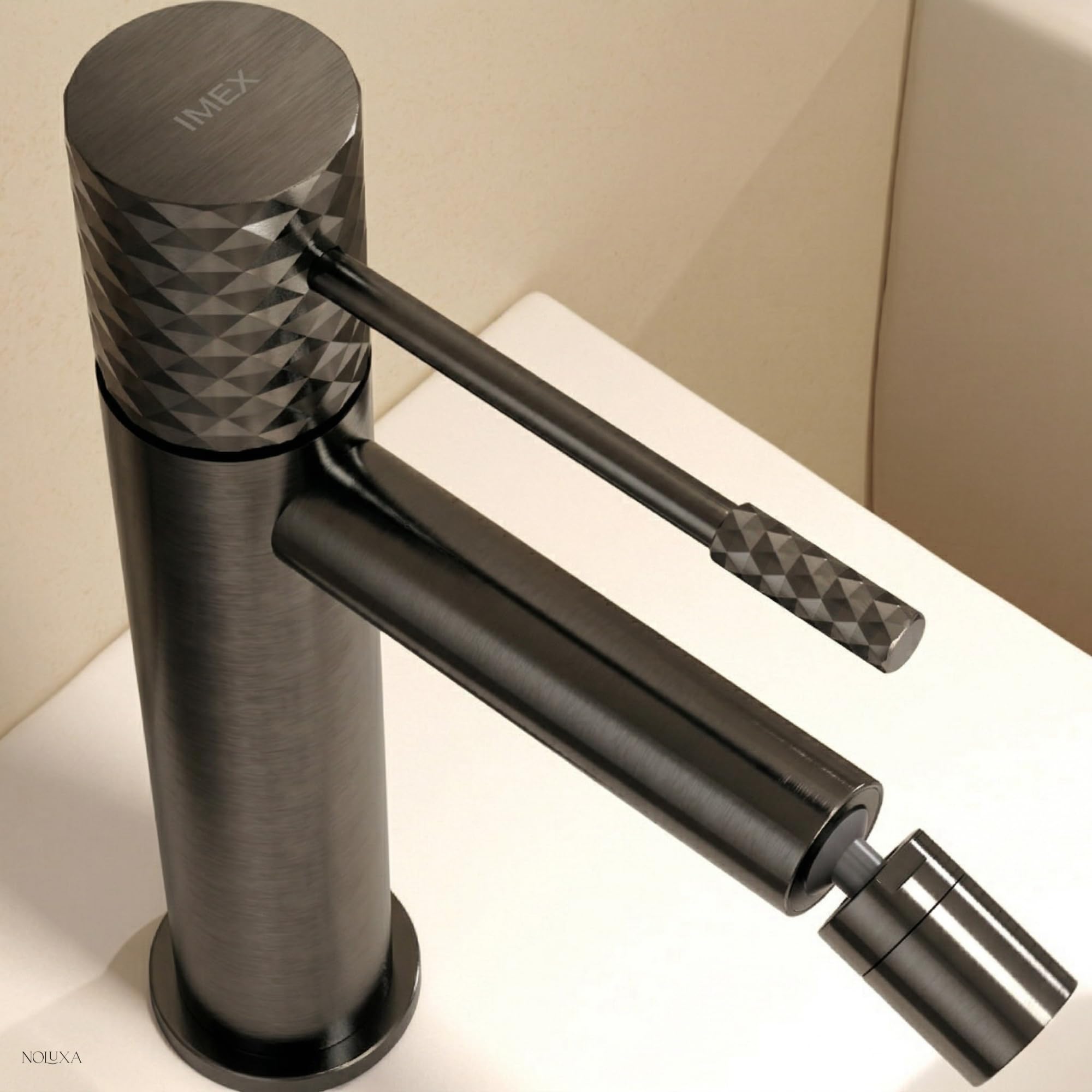 IMEX kran bidetowy, bateria bidetowa, bateria bidetowa, bateria bidetowa z mieszaczem ciepłej i zimnej wody, bateria Bidet, łatwa instalacja, seria Genua, kolor czarny pistolet metalowy