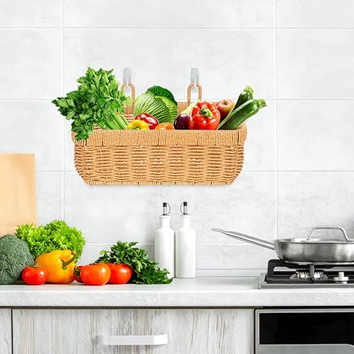 Miniatura 3 de Cabilock Cesta de almacenamiento de ratán para colgar en la pared, cesta de cebolla, cesta tejida de mimbre, cesta de almacenamiento de frutas y