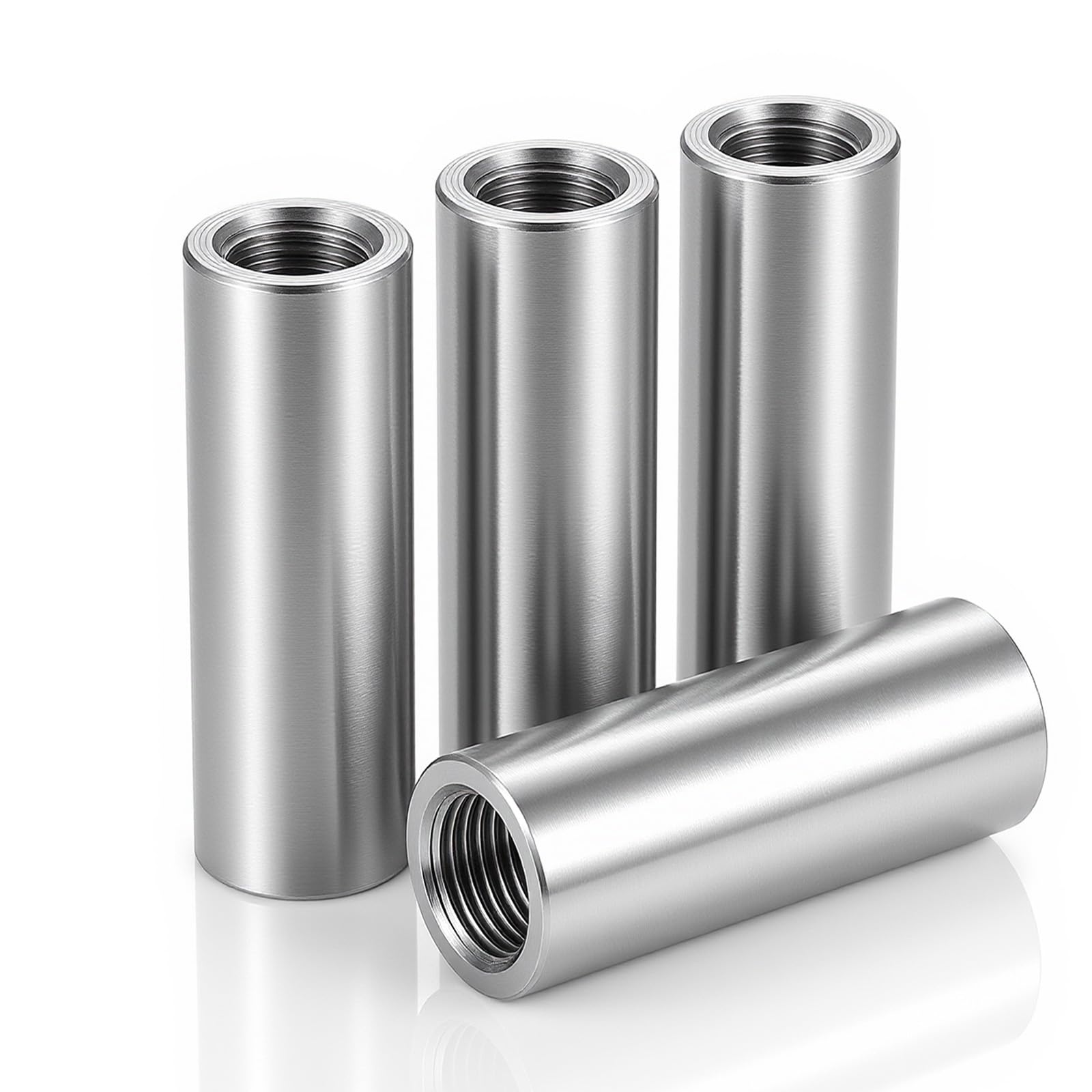 4 manicotti filettati M10 x 40 mm, rotondi, in acciaio inox 304, manicotto filettato V2A M10, filettatura interna, dado di collegamento, dado distanziatore, dado di prolunga