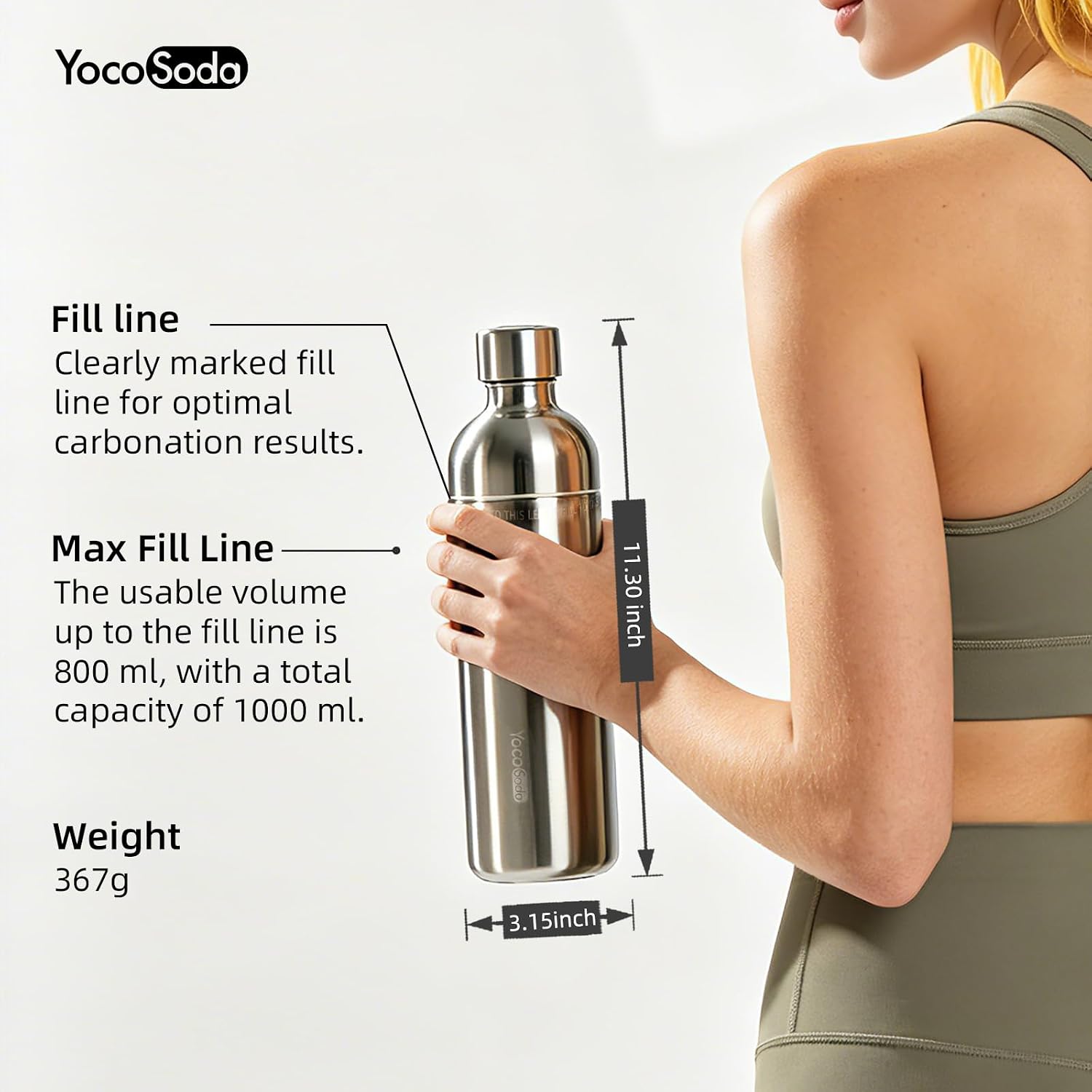 Leak Proof Soda Maker Flask Stainless Steel Sparkling Water Bottle | Standard Threaded Connections Soda Makers Bottle, Shatterproof, Leak-Proof, Food-Grade, Dishwasher Safe, Reusable 34oz