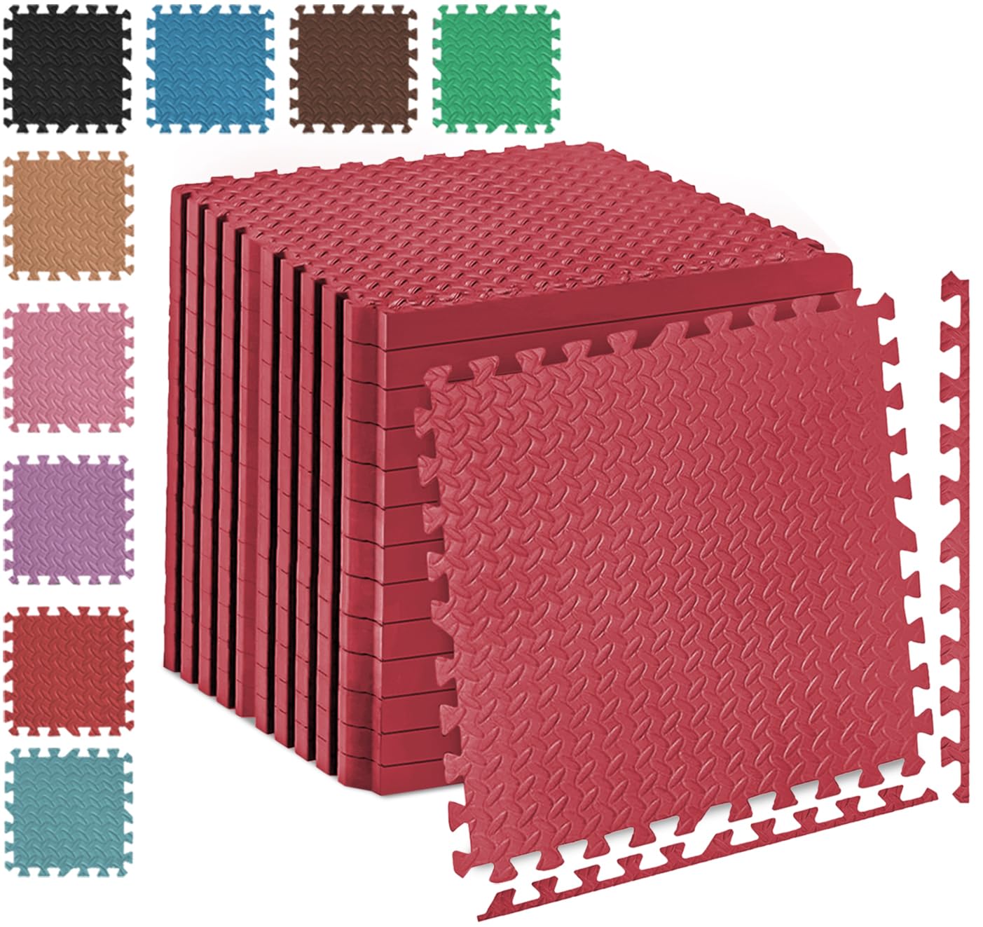 Fk Sports 25mm Extra Thick Gym Flooring Mat, Leaf 60x60cm (Red, 8pcs | 32 sq.ft) Non-skid mats, Soft Cushion EVA Rubber foam, Interlocking Puzzle Floor Tiles, for home Yoga Workout โ image 1