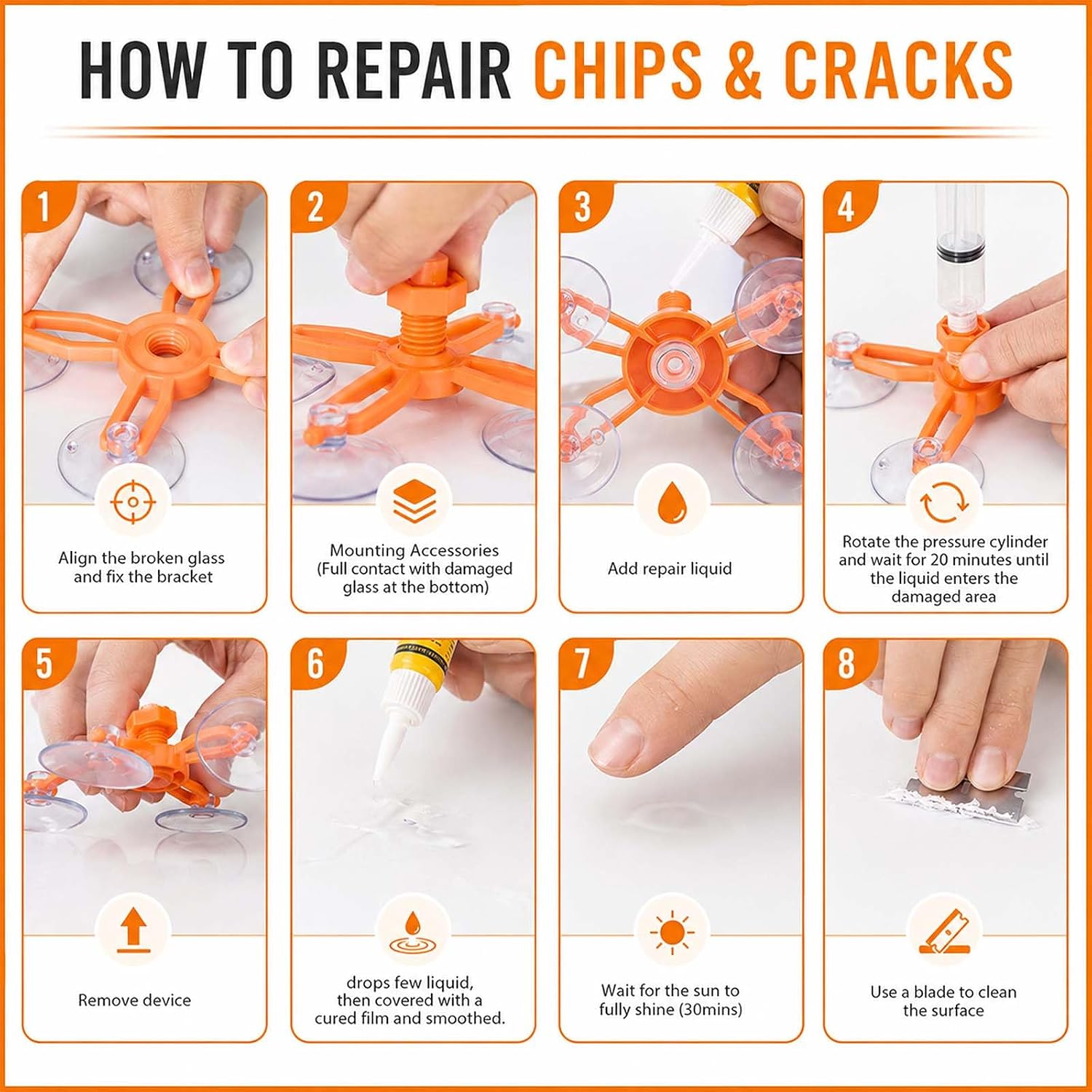 Windshield Repair Kit, Upgraded Windshield Chip Repair Kit – Instant Fix for Chips, Cracks, and Bullseyes, High-Pressure Resin Injection Cracks Gone Glass Repair Kit for Long-Lasting (Yellow)