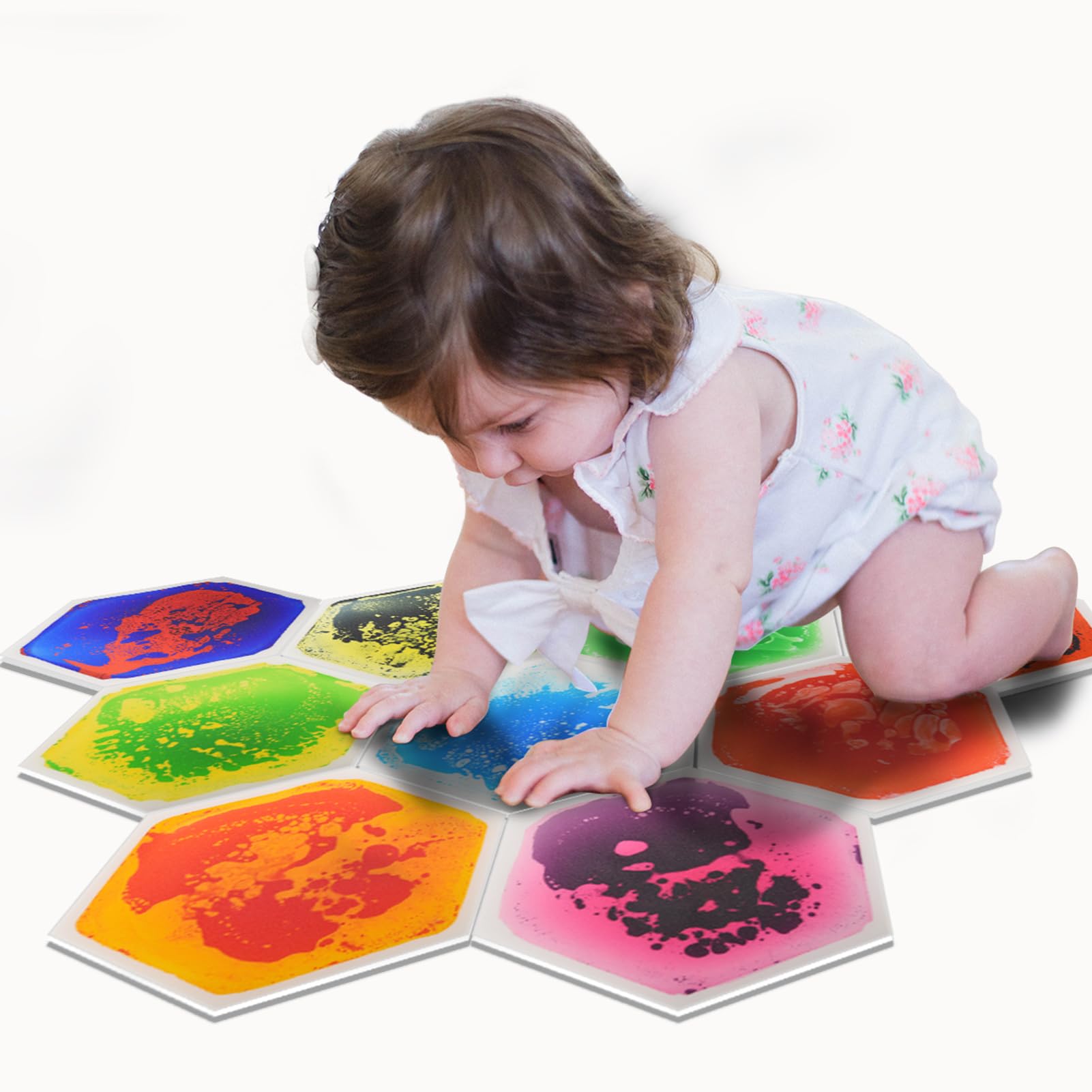 9 Dalles Sensorielles Liquides 30x30cm - Tapis Jeu Enfant Actif - Décoratif & Antidérapant
