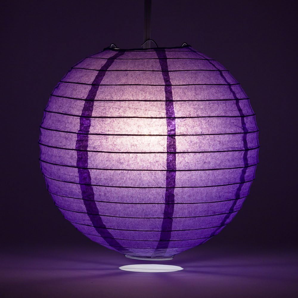 Luna Bazaar Premium Decorative Paper Lantern - (Single, 14-Inch, Dark Purple, Parallel Ribbing) Round Paper Lantern - Ideal Wedding and Party Decor or Home Accent, Lighting Optional