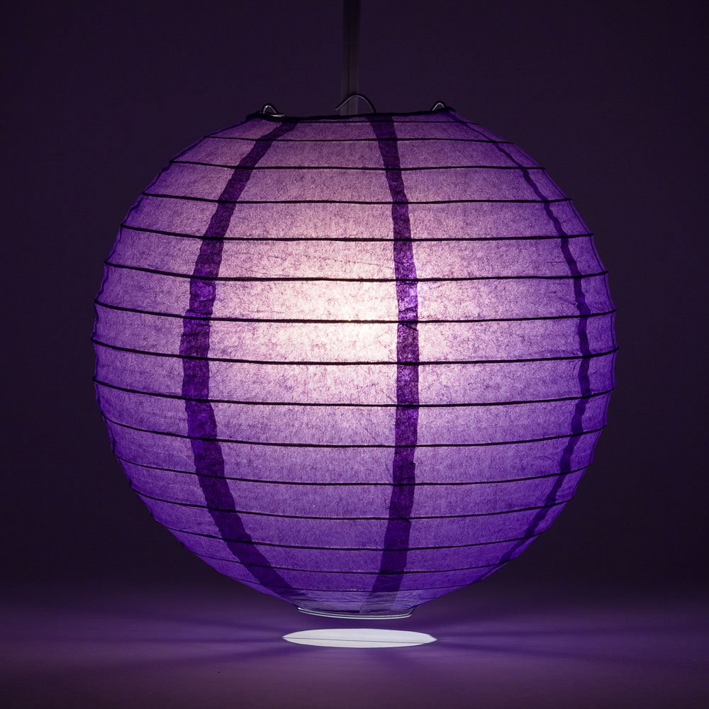 Luna Bazaar Premium Decorative Paper Lantern - (Single, 8-Inch, Plum Purple, Parallel Ribbing) Round Paper Lantern - Ideal Wedding and Party Decor or Home Accent, Lighting Optional