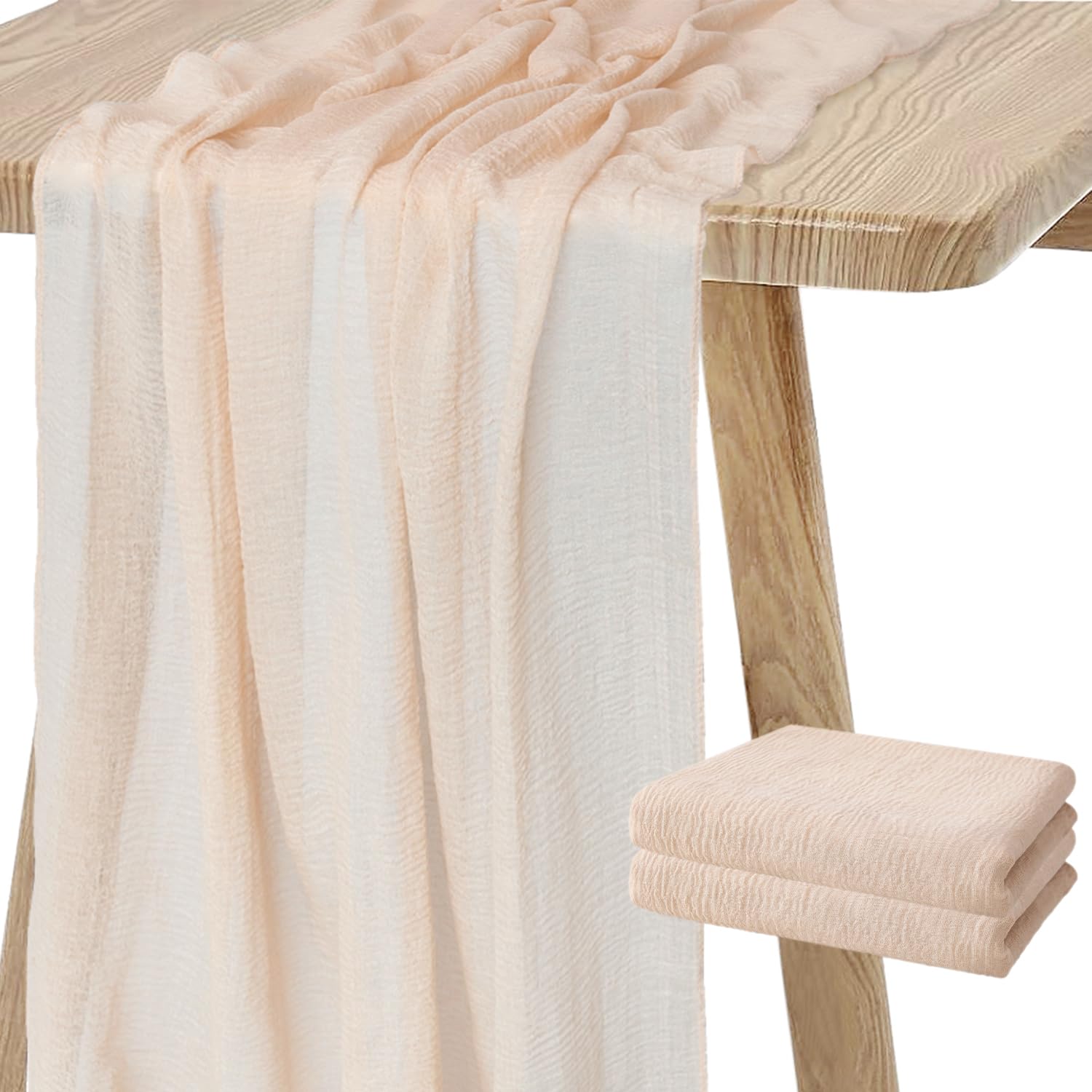 2 Pack Champagne Cheesecloth Table Runners 10Ft Boho Gauze Table Runner Cheese Cloth Fabric 120inches Long for Wedding Decor Bridal and Baby Shower Birthday Party Decorations