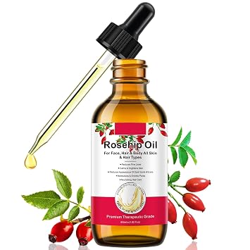 Rosehip Oil for Face, Rose Hip Oil Organic Rosehip Seed Oil 100% Pure Cold Pressed for Anti-Aging, Nourishing Hair Care, Face & Skin 2.02 Fl Oz