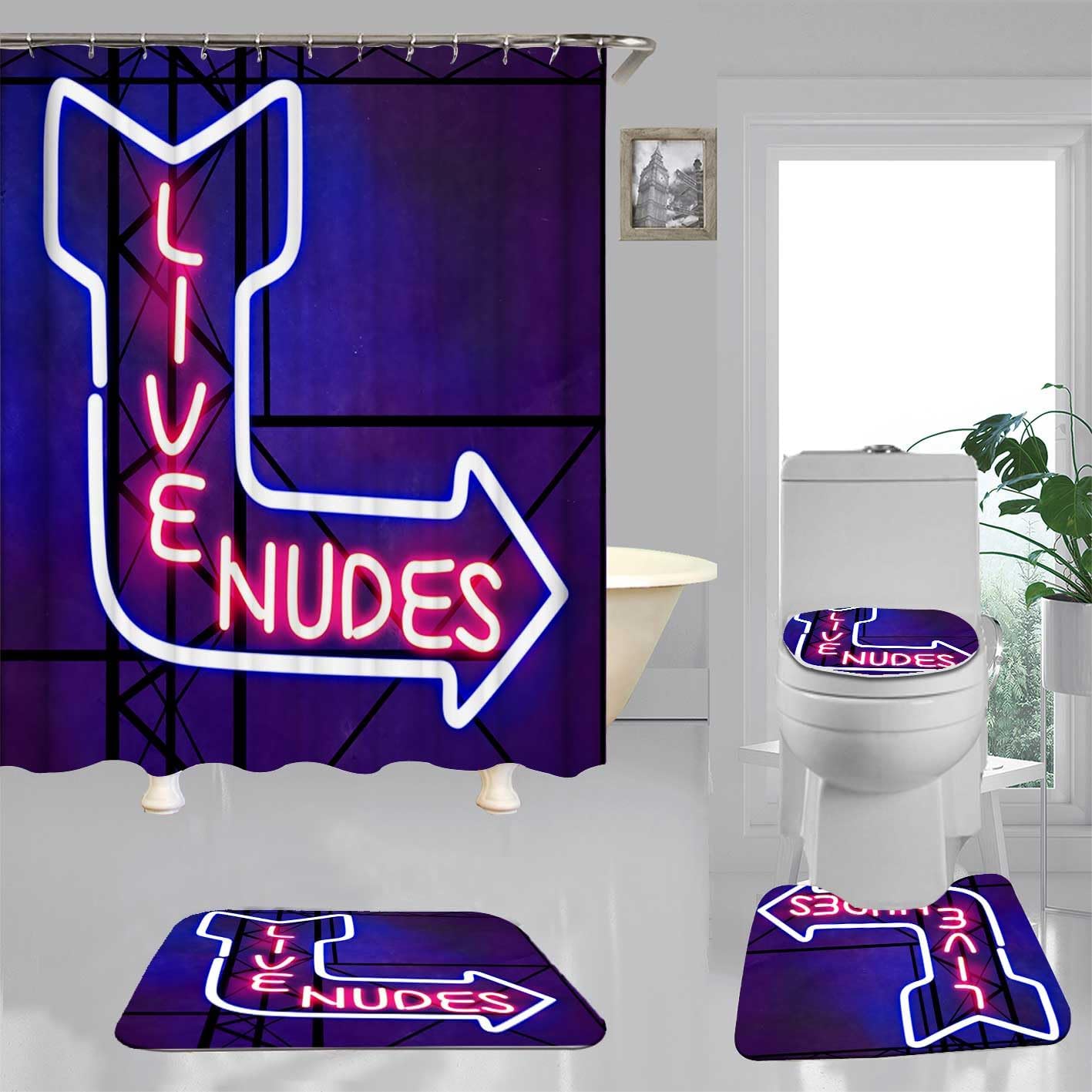 4PCS Video Game Bathroom Rules Shower Curtain Sets with Rugs, Waterproof Fabric Shower Curtain, Colorful Neon Funny Quotes Gaming Controller Gamepad Gamer Cool Teen Boys Kids Bathroom Decor