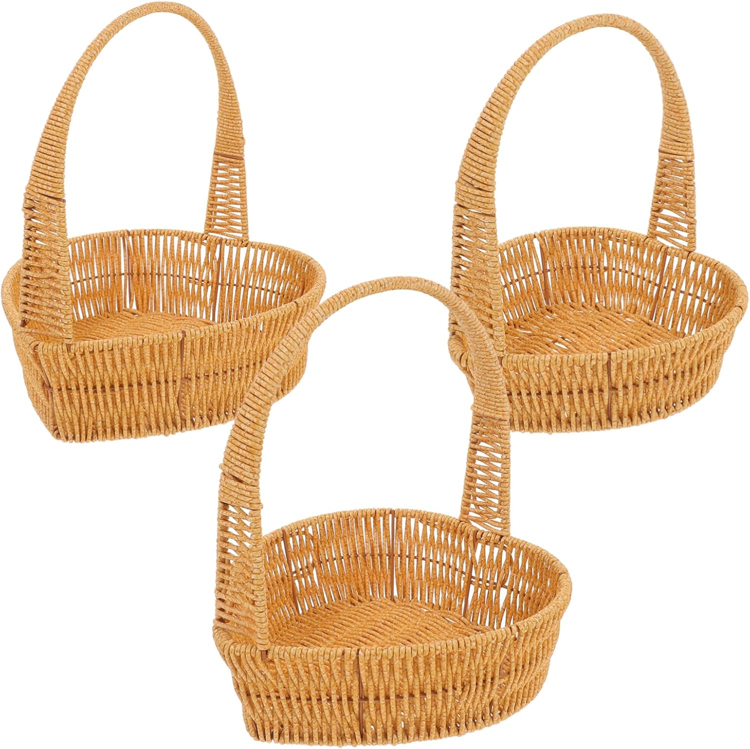 3pcs Basket Woven Basket Handle Flower Storage Decorative Rattan Weaving