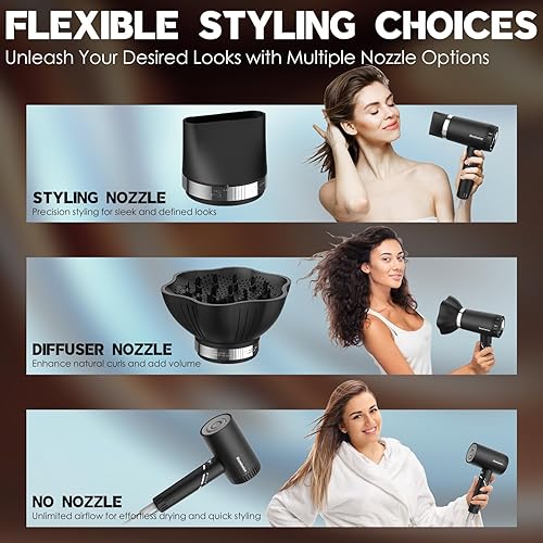 Miniatura 6 de Secador de pelo de alta velocidad de 110000 RPM para cabello rizado, secador icónico de bajo ruido de 1400 W con difusor y boquilla, secado rápido,