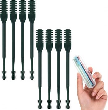 2-in-1 Nasal Hair Cutter for Men Women, 2025 New Double Sided Nose Hair Knife, Portable Nostril Hair Remover Tool, 360 Nose Hair Trimme & Ear Picker, with Soft Cleaning Brush Black, 8pcs