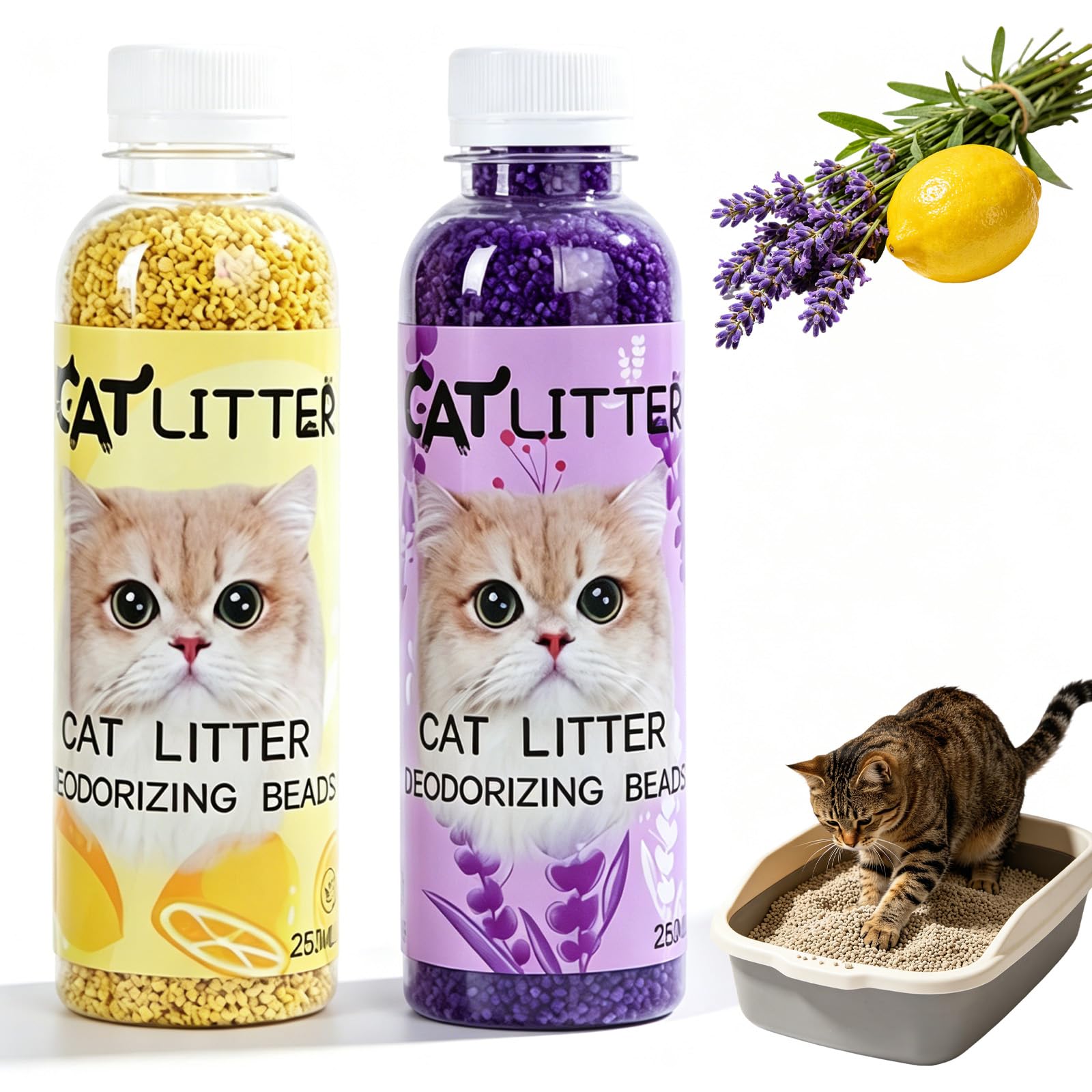 2 PCS Cat Litter Box Deodorant, Plant-Based Cats Litter Deodorizer, Air Freshener Pet Odour Eliminator for Litters Tray Cleaner Scent, Pet Stain Odour Remover, 250ML