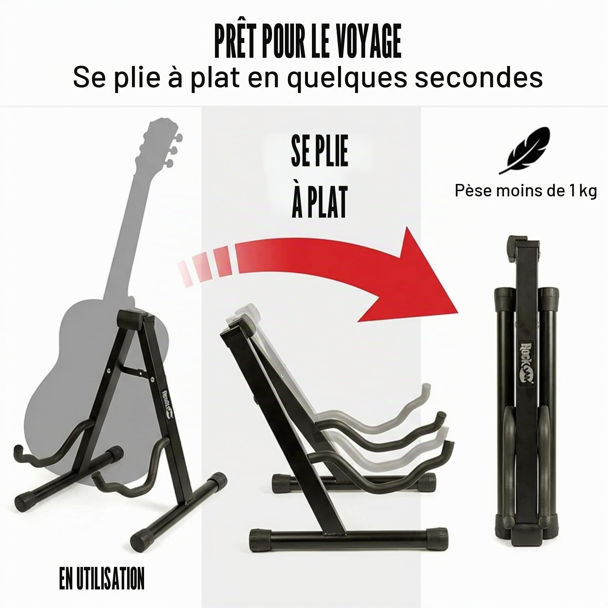 Windsor RockJam Support de Guitare Cadre A, Porte-Guitare Universel Pliant pour Guitare Acoustique, Électrique et Basse, Noir