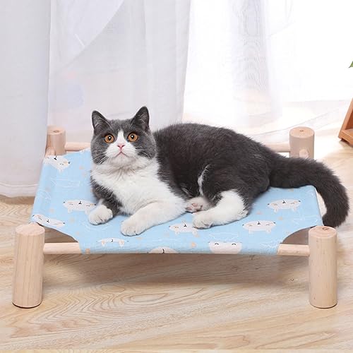 Miniatura 3 de Pozico Cama hamaca para gatos y perros, cuna elevada de madera para mascotas con malla transpirable, cama elevada para gatos pequeñas y mascotas,