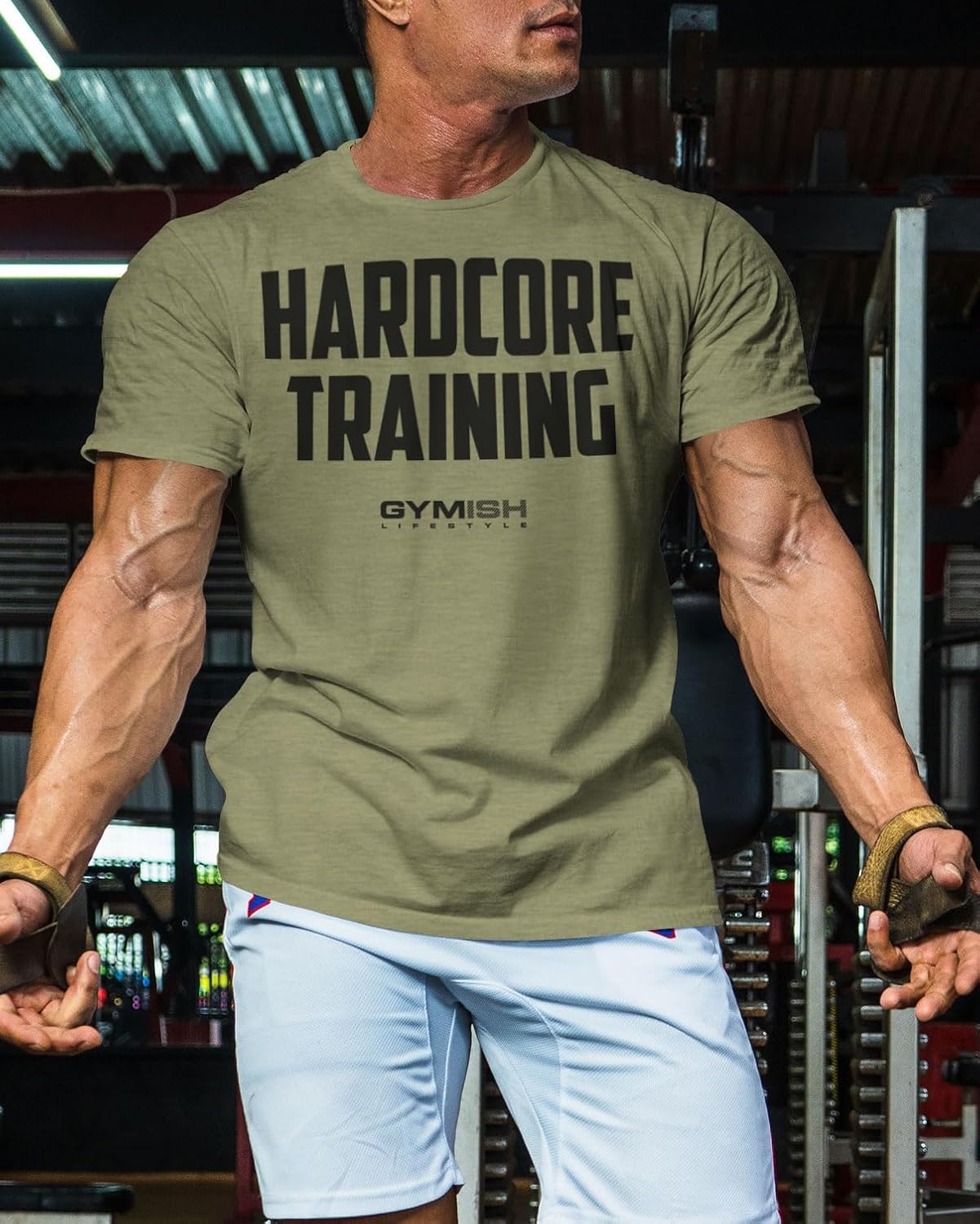 Hardcore Training Workout Shirts for Men Motivational Gym Shirt (Hardcore Training Military Green-XL)