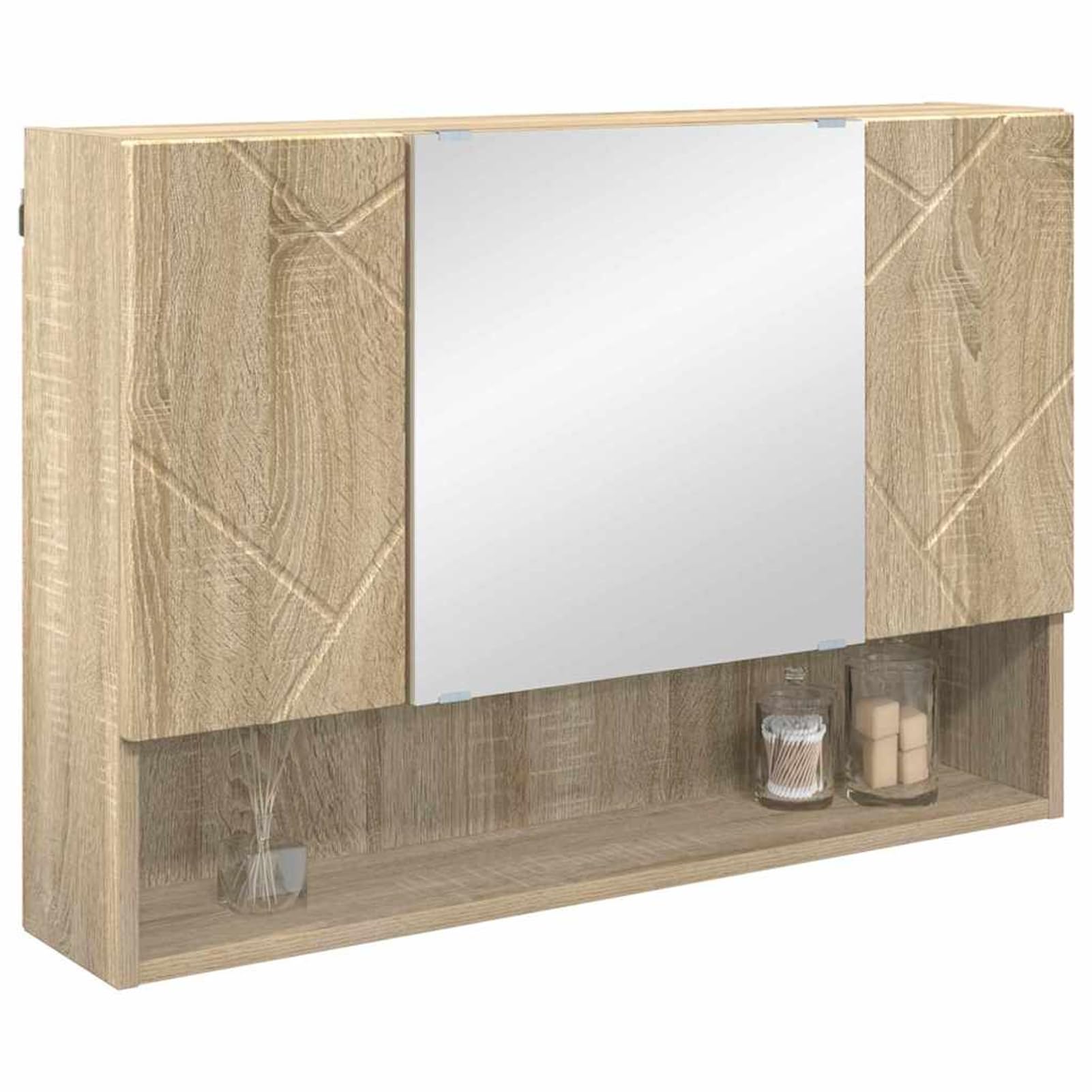 Gecheer Spiegelschrank Sonoma-Eiche 80 x 17 x 55 cm Holzwerkstoff, Deko Spiegel Bathroom Mirror für Badezimmer Make-up Rasur Wohnung Hotel883356