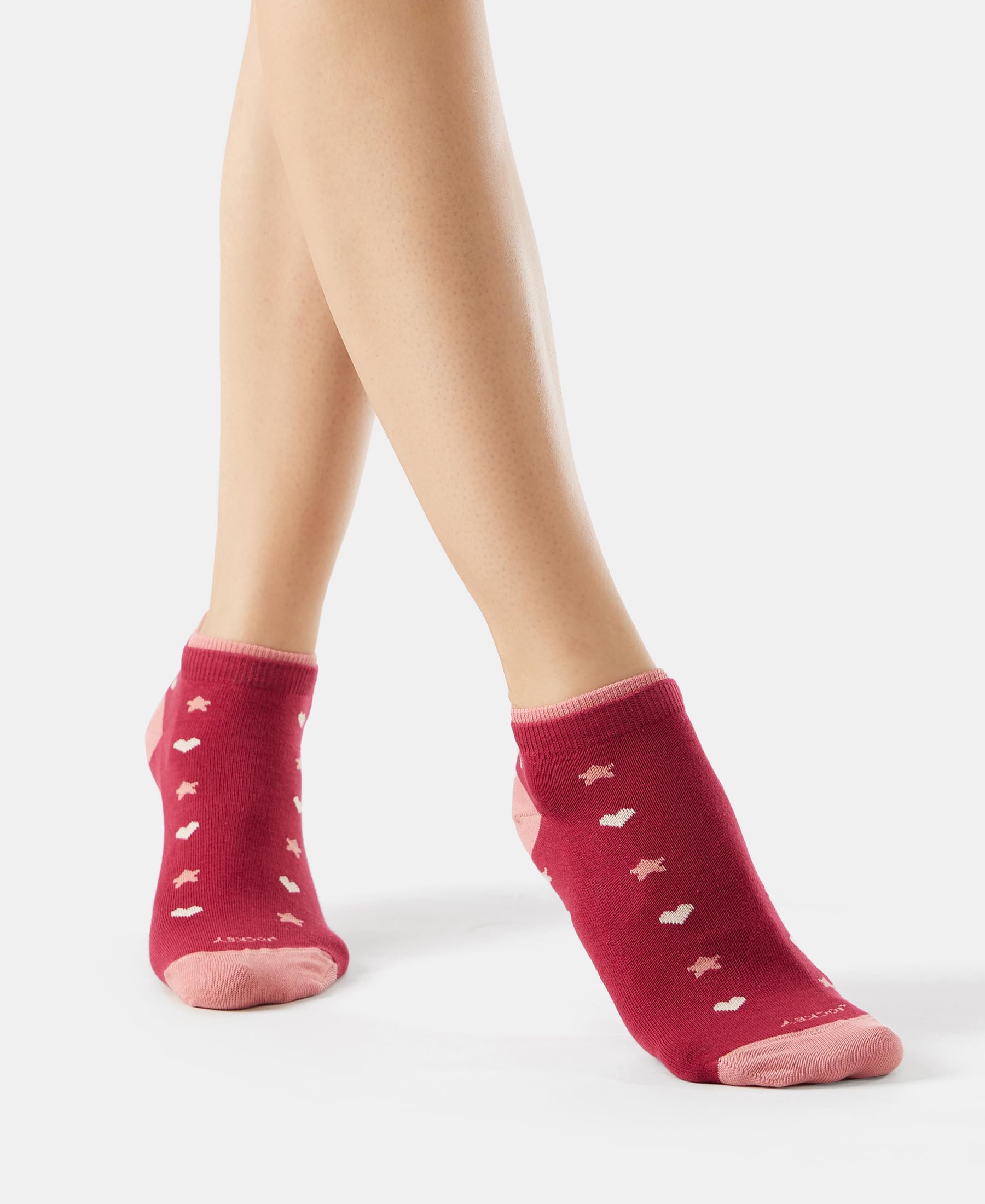 Jockey 7480 Women's Compact Cotton Stretch Low Show Printed Socks with Stay Fresh Treatment (Pack of 2)_Rose Smoke & Beet Red_FREE SIZE - Image 4 thumbnail