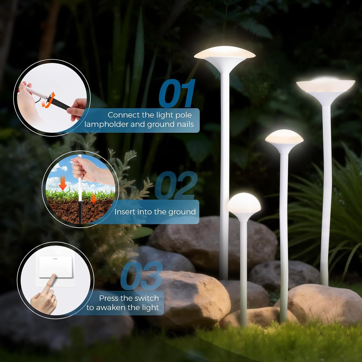 Gardencoin LED Low Voltage Outdoor Lighting Kit, 24V Outdoor Landscape Decorative Lights, Unique Aluminum Mushroom Light Wired with Transformer for Garden, Patio, Lawn, Backyard, Pathway, Set of 8
