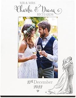 Personalised Wedding Day Photo Frame Gift With Sketch Couple