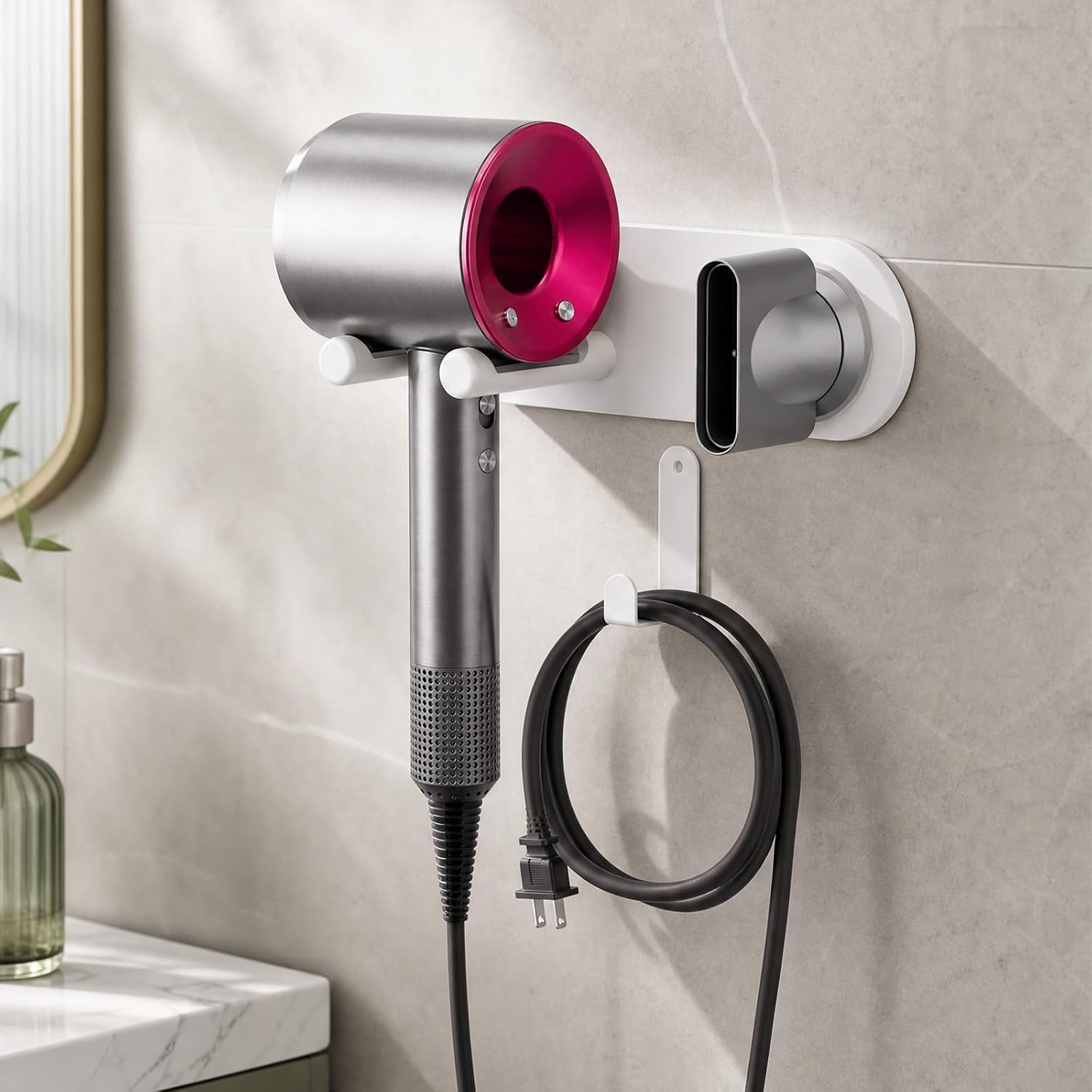 Magnetic Hair Dryer Holder Wall Mounted, Adhesive Blow Dryer Holder, White