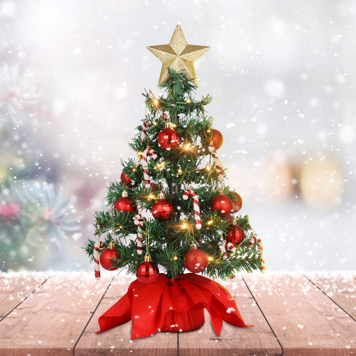 PRETYZOOM Artificial Christmas Trees, Desktop Christmas Trees with LED String Light Xmas Tree Baubles 50cm