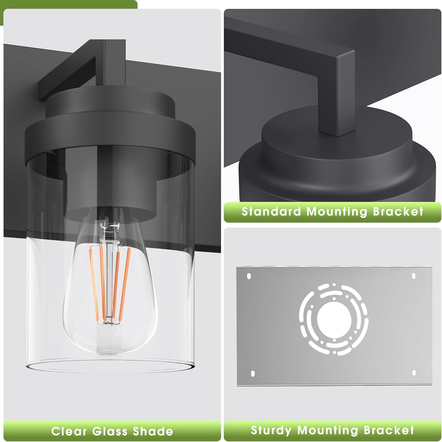 Espird Modern 5-Light Black Bathroom Vanity Light with Clear Glass Shade, 37.4 x 4.7 x 6 inches