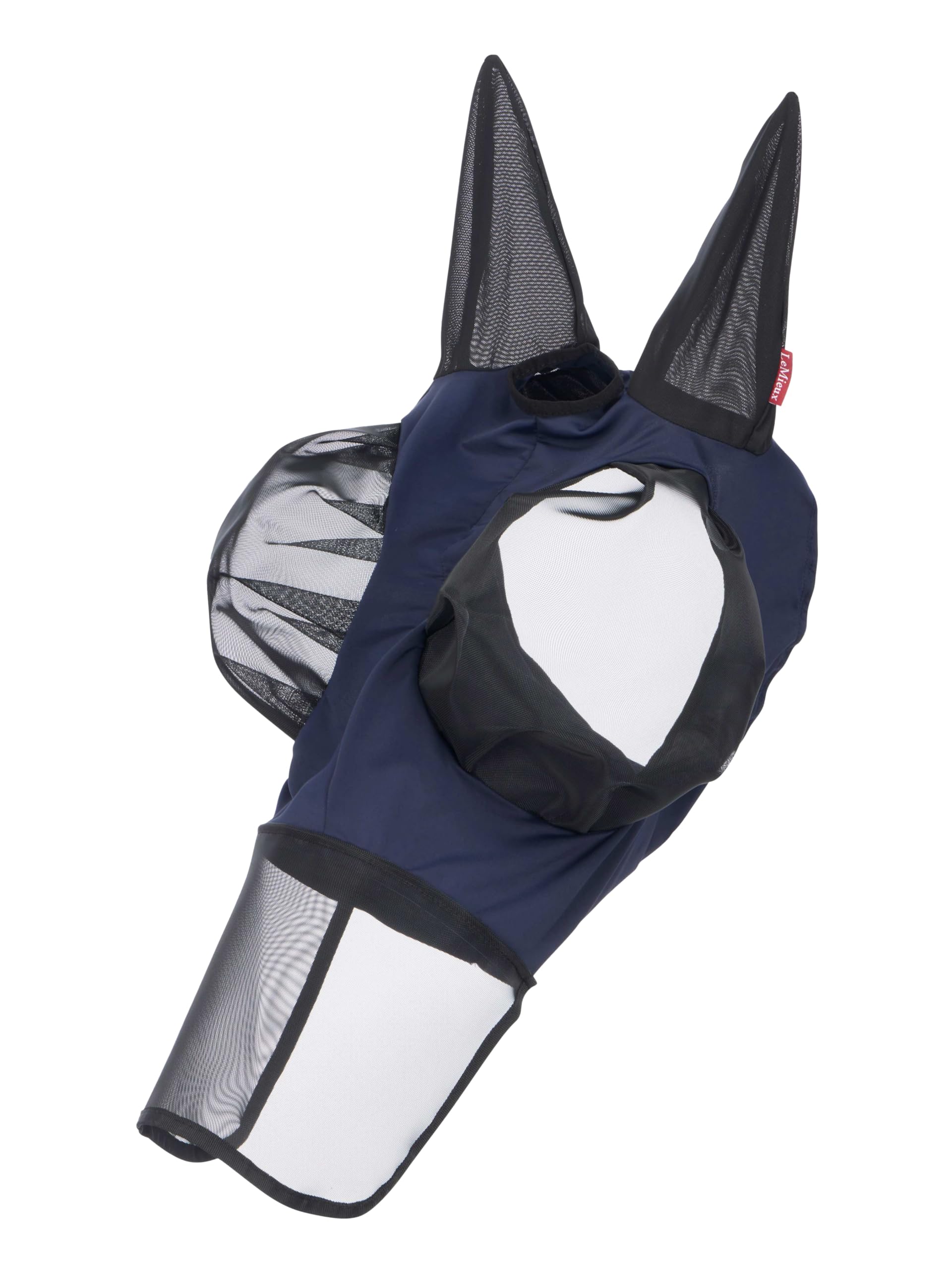 LeMieux Bug Relief Full Fly Mask - Pull On Design - Bug-Eye Eye Darts - Breathable Mesh Ears - Navy - Medium