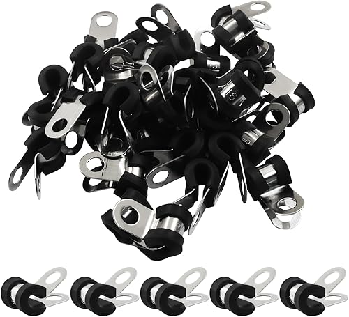 Miniatura 9 de Paquete de 50 abrazaderas de tubo – Abrazaderas de cable de acero inoxidable de 1/2 pulgada con amortiguación de goma para tubería, tubo 1/2cm,1/4